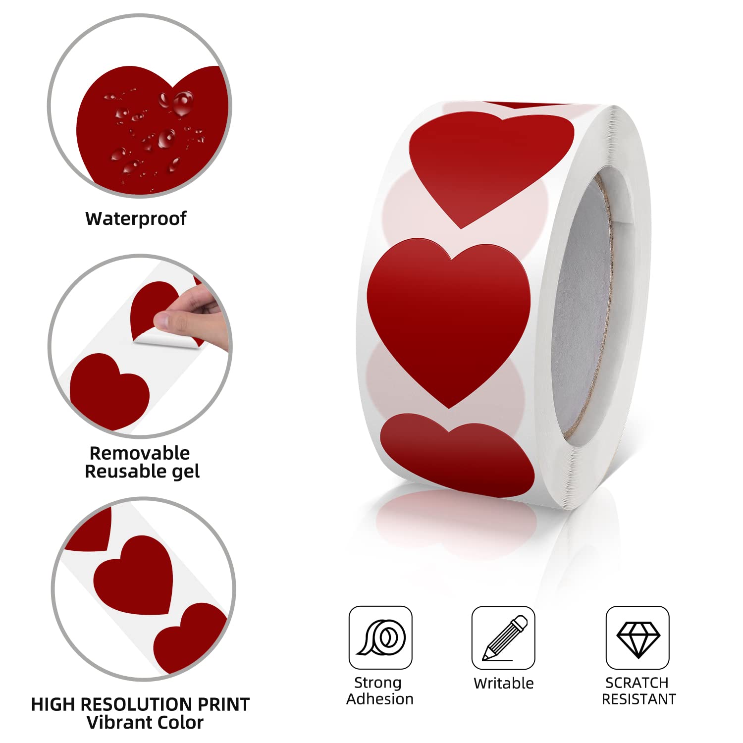 1595 - Adesivo a forma di cuore, con etichetta rossa, per decorazione di carta, scrapbooking, matrimonio, regalo per festa di San Valentino, compleanno