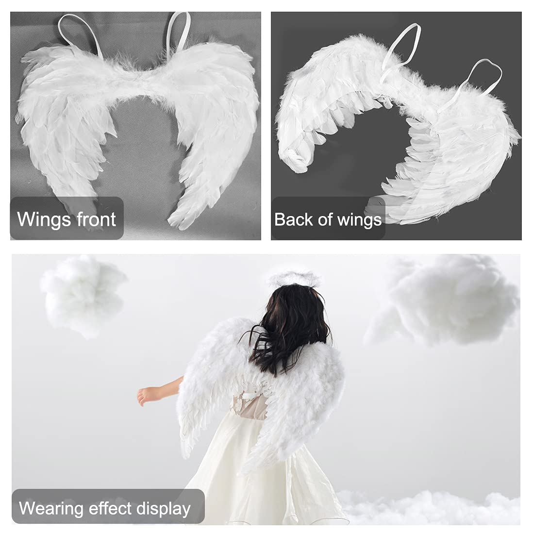 Ali E Aureola Angelo Bianco Per Costumi - Set Completo Per Halloween E Feste In Maschera - Foto 3