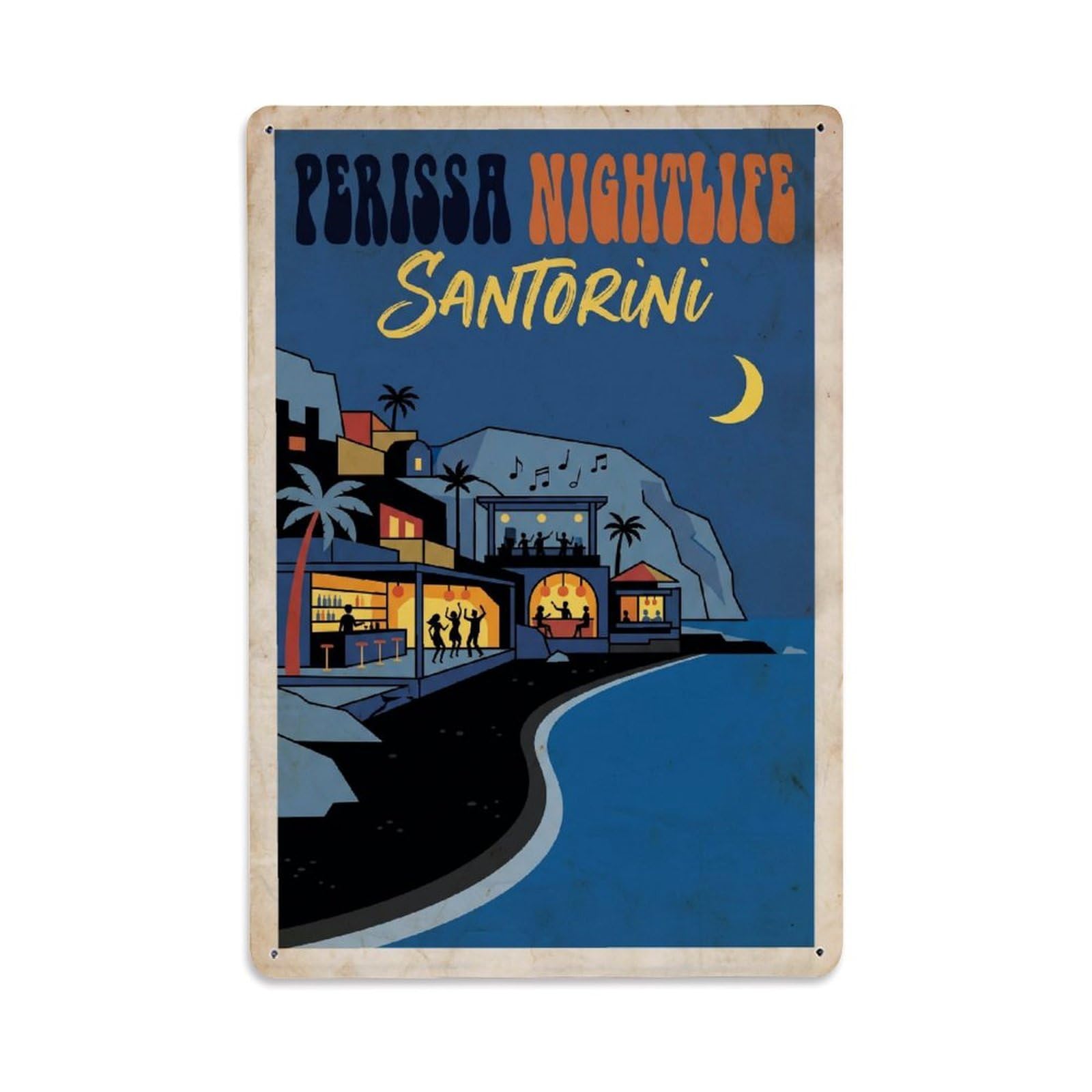 Este 8X12inch Style Vintage Travel Perissa Santorini Nightlife Metal Tin Sign