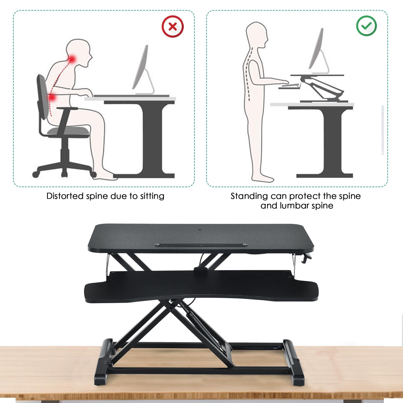 LIFEZEAL Schreibtischaufsatz höhenverstellbar, Stehschreibtisch Aufsatz mit Tastaturablage und Tablet-Halter, ergonomischer Stehpult Aufsatz Schreibtisch, für Monitor oder Laptop (Schwarz)