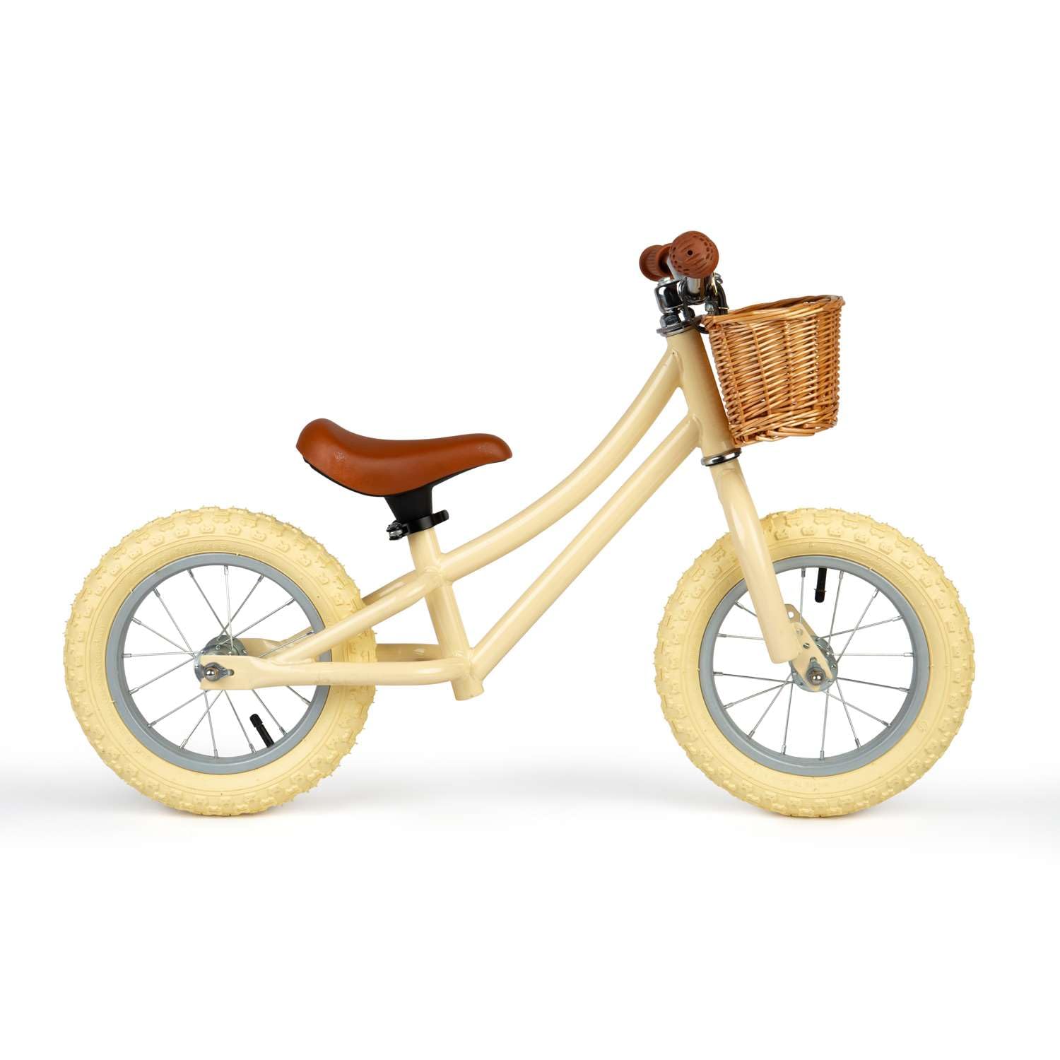Bigjigs Toys Vélo d'équilibre Couleur crème avec Panier - Vélo sans pédales pour Tout-Petits