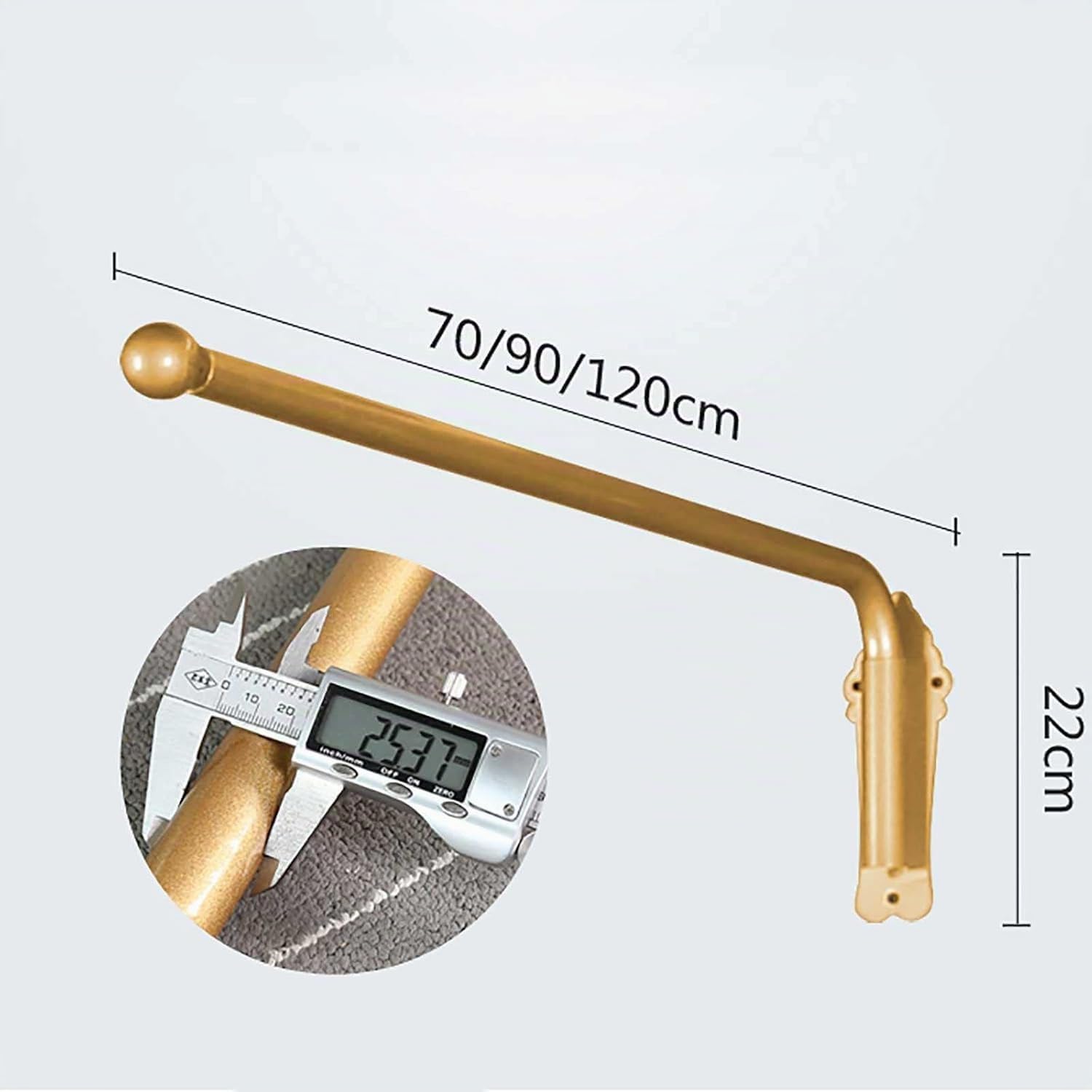 Barra de cortina con brazo giratorio pesado con topes, 40 kg de metal, 25 mm de diámetro, barra de cortina para cocina, cuarto de baño