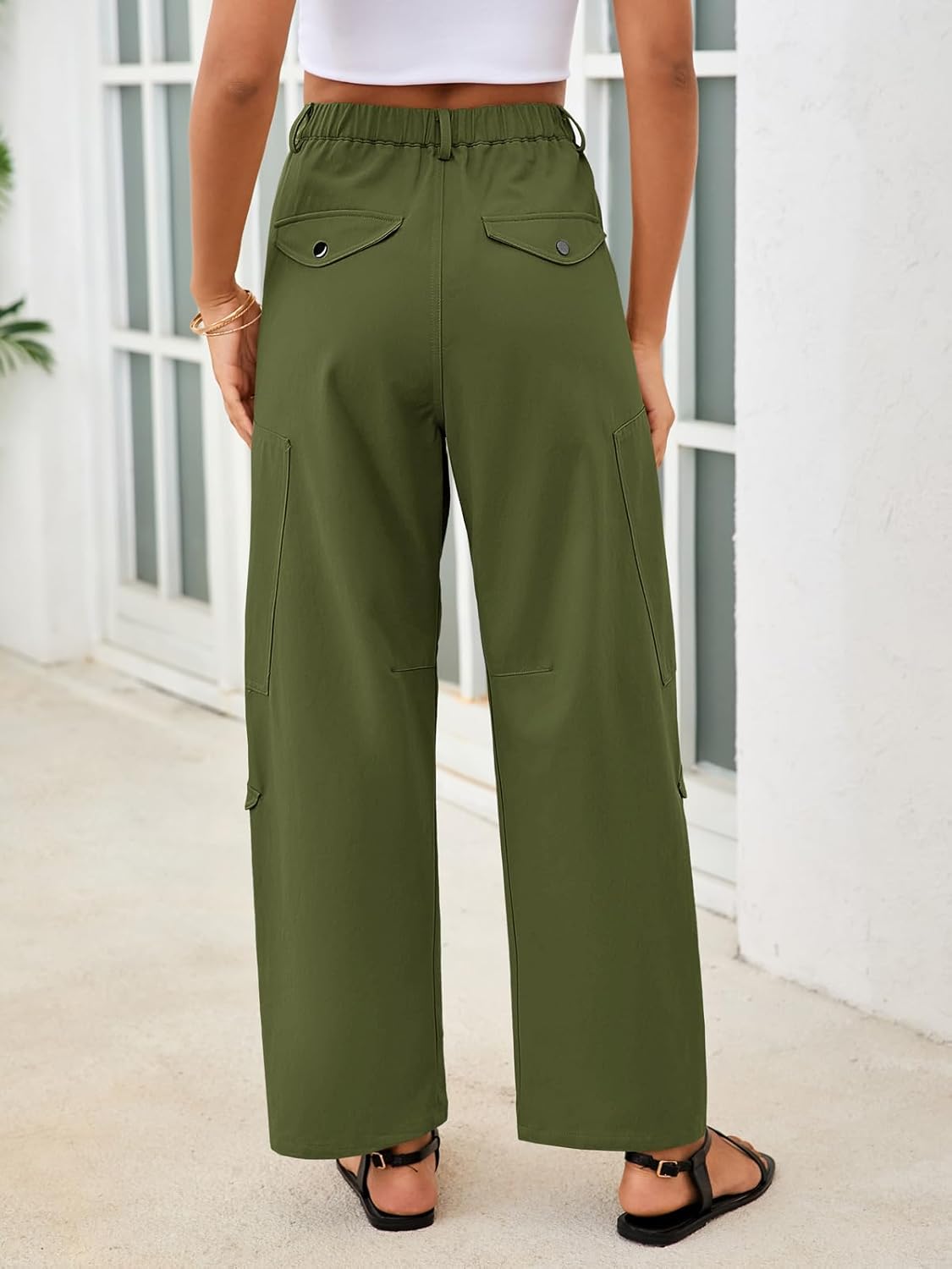 Aoysky Womens Wide Leg Barrel Pants Elastic High Waisted Casual Trendy Loose Baggy Trousers with Pockets - Image 7