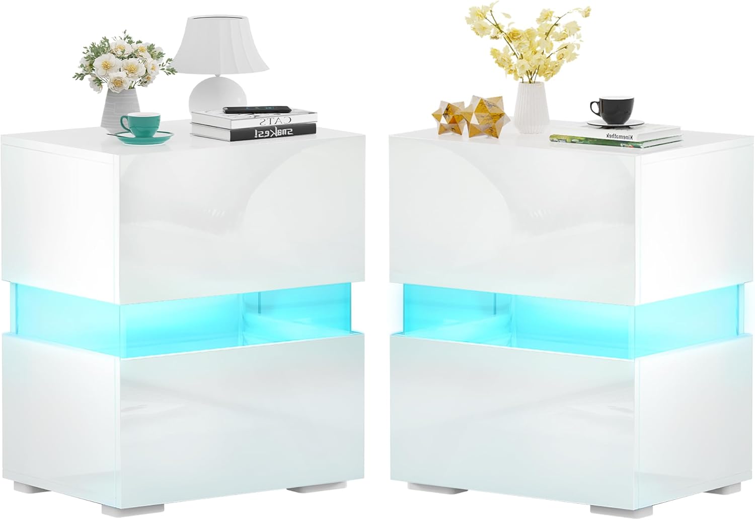 SUPERJARE LED Nightstands Set of 2, Bedside Tables with LED