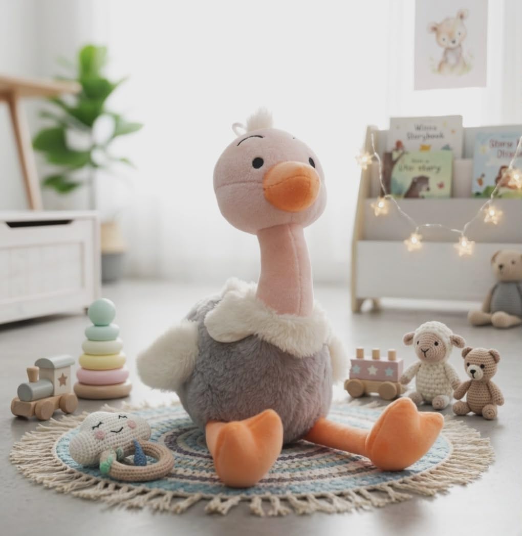 Cute Ostrich Stuffed Animal Plush Toy, Soft and Cuddly, Grey and White, for Babies and Toddlers-image-11