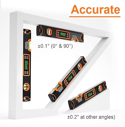 Miniatura 2 de Mecurate Nivel digital de 15.7 pulgadas con pantalla LCD, ángulo de 360, nivel de torpedo digital magnético, transportador de burbujas de espíritu