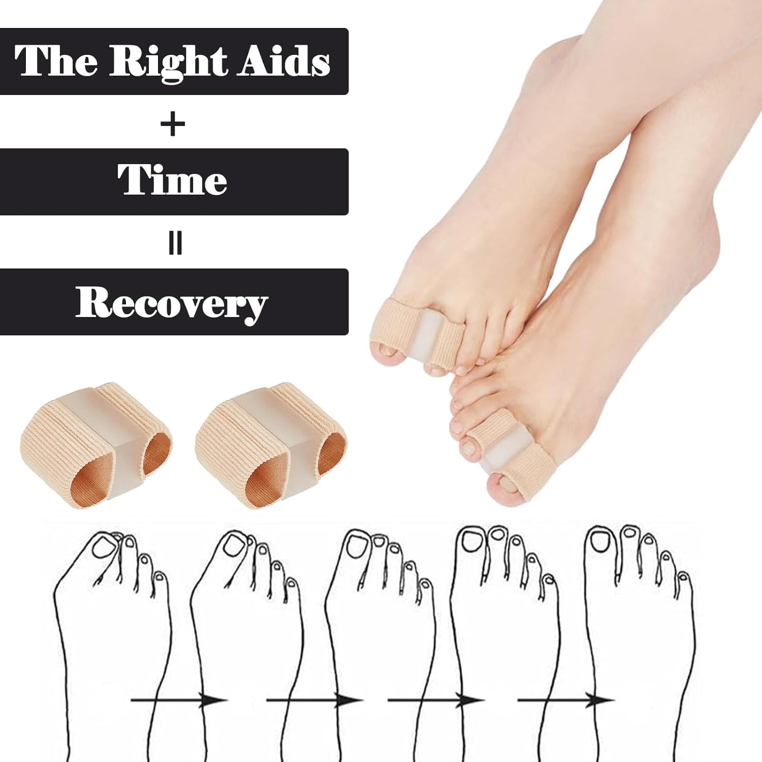 LUVINA Gel Toe Separators for Bunions – Breathable Fabric Toe Spacers with Gel Lining for Bunion Pain Relief & Hammer Toe Correction – 2-Loop Design for Men & Women (1, S) - Image 4 thumbnail