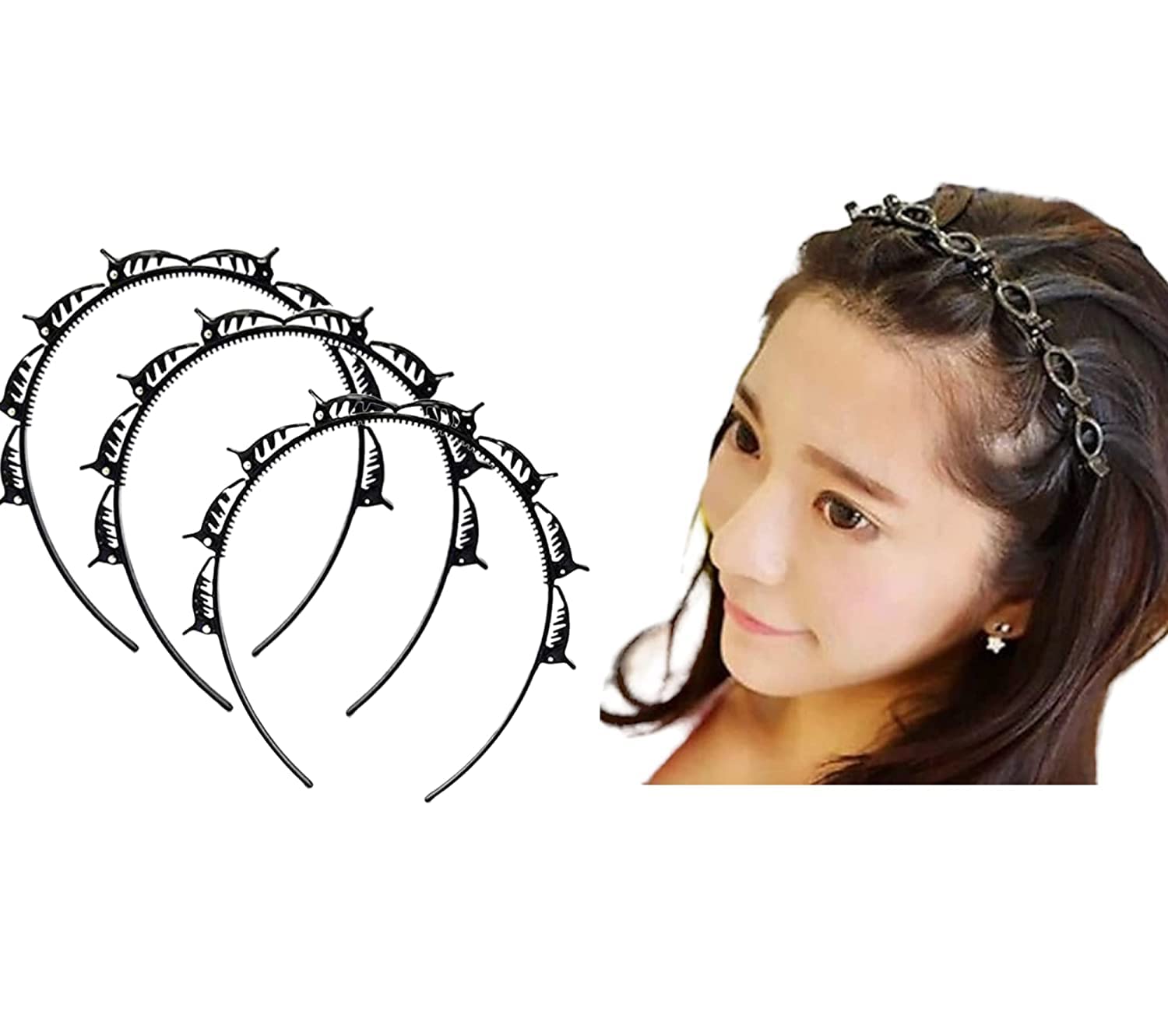 GrenzaFab Pack Of 3 Double Layer Twist Plait Headband|Trending Trunks Headbands Plastic And Resin Hair Twister|Hairstyle Braid Tool|Hair Clips For Girls And Women|Hairpin|Alligator Clips (Black) (B0CMM4JQFM) Amazon Price History, Amazon Price Tracker