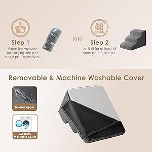 EHEYCIGA Curved Dog Stairs Ramp for Small Dogs 15.7" H, 3-Step Dog Steps for Couch Sofa and Chair, Pet Stairs for Cats, Non-Slip Balanced Pet Steps Indoor, Grey