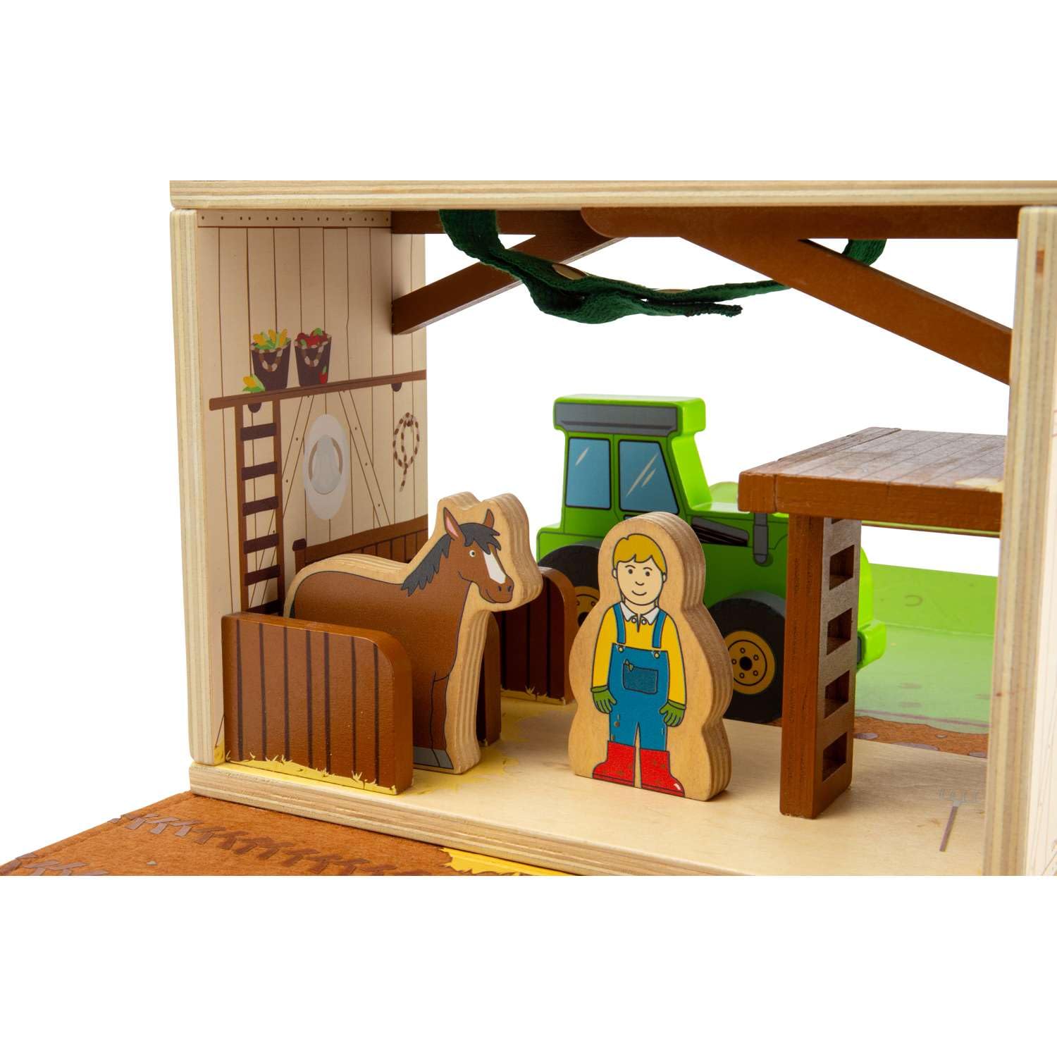 Bigjigs Toys Farm On The Go - Juego portátil de madera para niños, juguete de viaje con animales de granero, agricultores y tractores, juego interactivo para las vacaciones, divertidos juegos