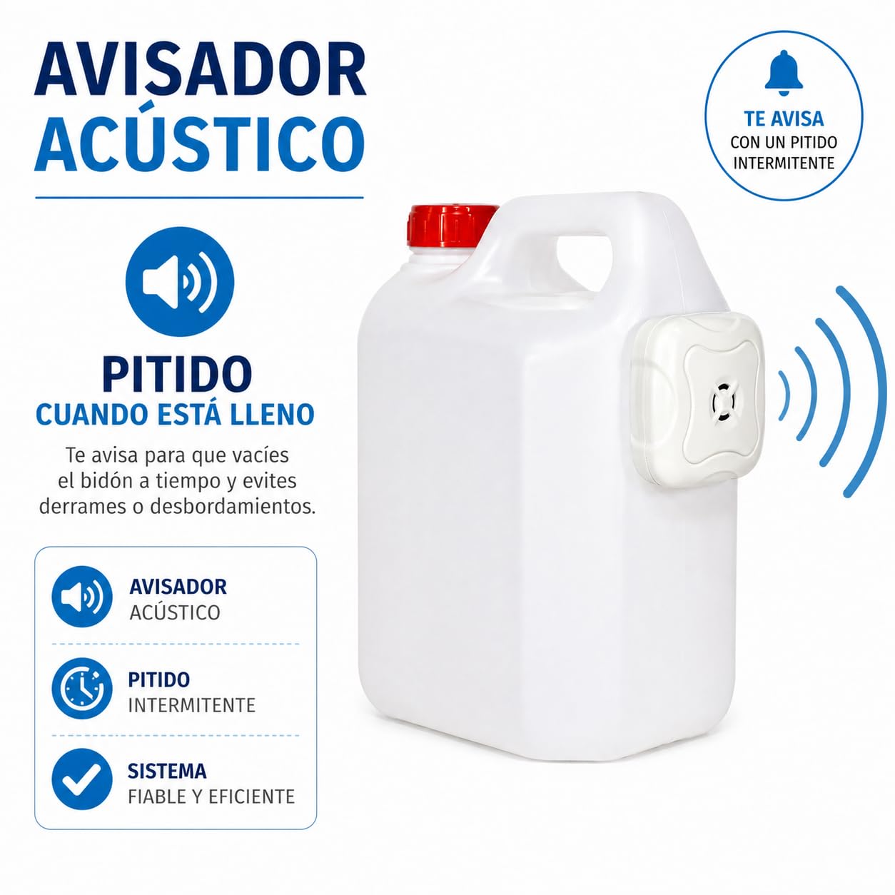 Garrafa de 10L para Condensados de Aire Acondicionado con Avisador Acústico de Llenado - Bidón PVC Resistente con Asa y Alarma de Nivel.