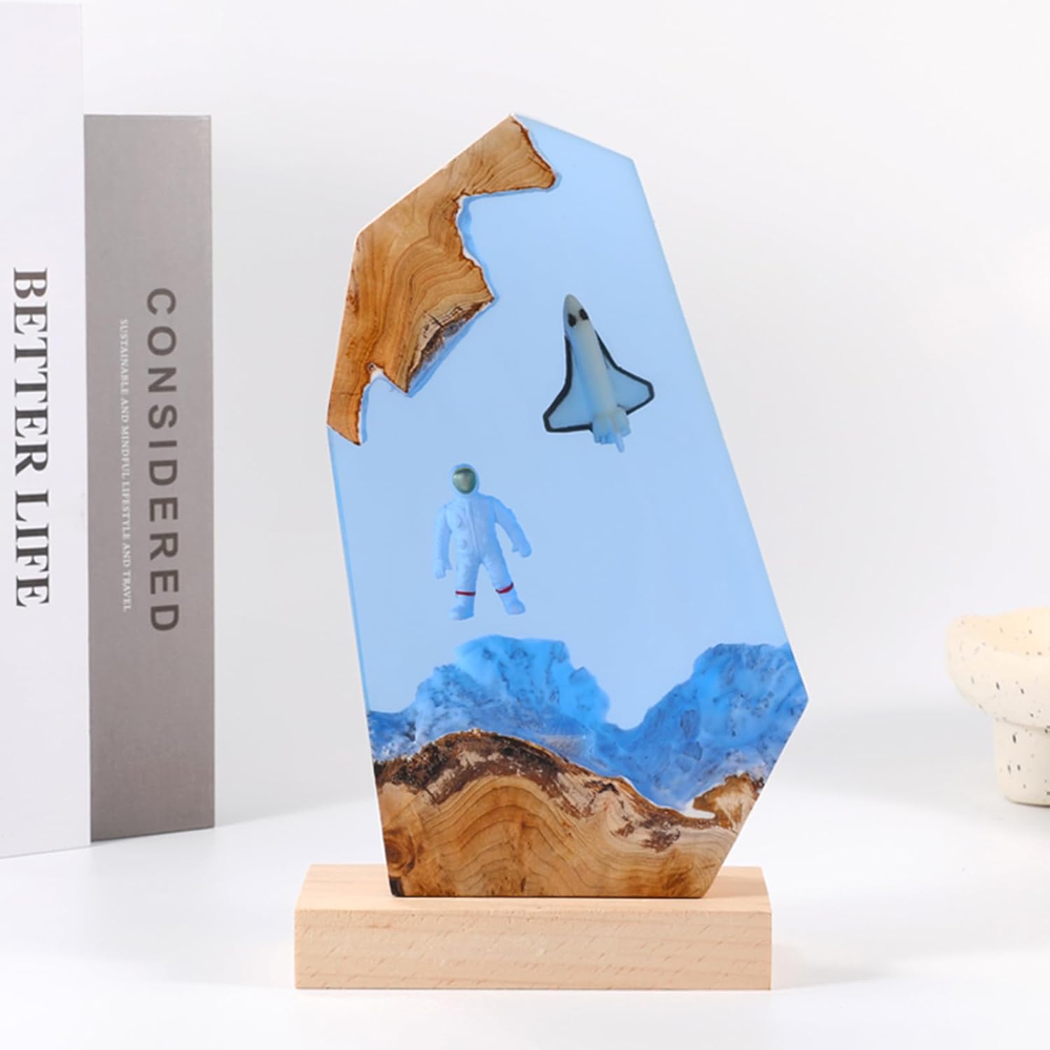 Drawelry Creative Epoxy Resin Wood Lamp - Large Diver and Humpback Whale Led Lights Sea Plants 3D Night Light Desktop Ornaments Office Bedroom Room Decor Gift for Family Friends (Sea Turtle)