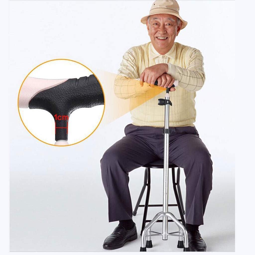 Bastón de Cuatro Patas para Anciano, bastón de Cuatro Esquinas para discapacitados, Andador para Ancianos, bastón Grueso, Silla de bastón de Tubo de Acero Inoxidable, muletas Times