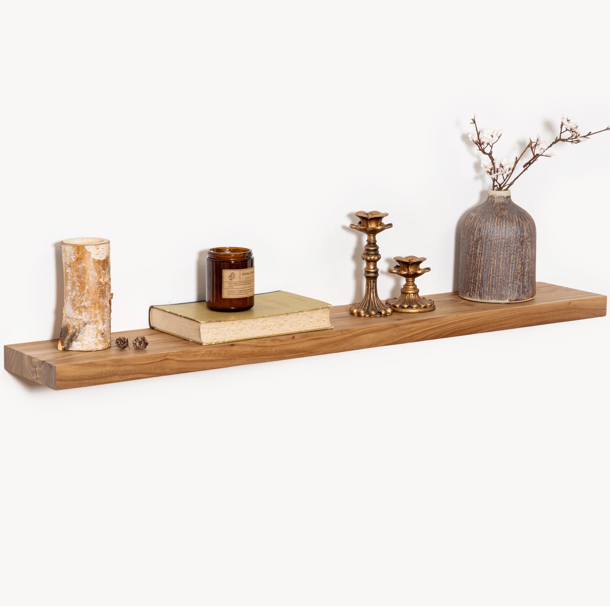 Fun Memories Wood Floating Shelves 40 Inch Long, Solid Elm Wood Wall Shelves Set of 1 for Kitchen, Living Room, Bedroom, Wall-Mounted Rustic Wooden