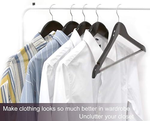 Miniatura 2 de Perchas para abrigos, paquete de 18 perchas de madera maciza para trajes con hombro cortado con muescas, barra antideslizante para pantalones,