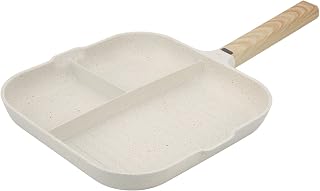 Zerodis 3 in 1 Frying Pan, Aluminum Alloy Partitioned Non Stick 3 Section Divided Breakfast Pan Grill Pan Partitioned Multifunction Kitchen Egg Pan for Breakfast