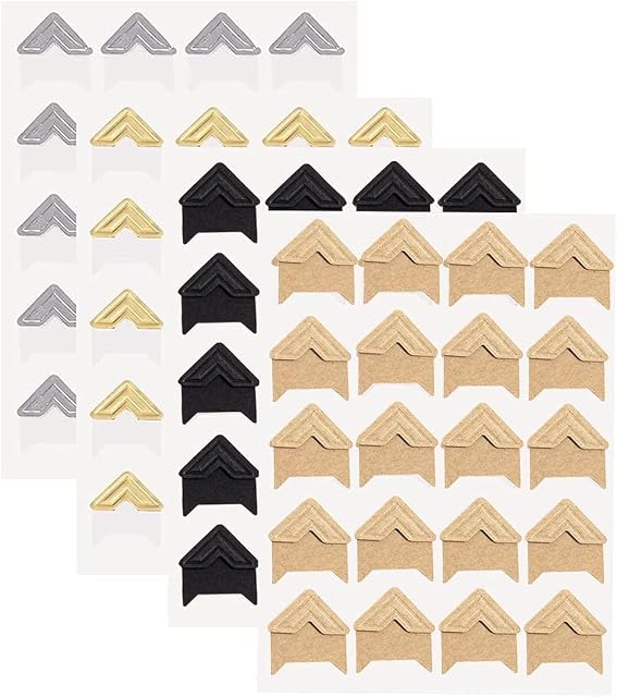 480 Pieces Self Adhesive Photo Corners for Scrapbook, Photo Album, Trip Journal, Memory Book or Dairy in Black+Kraft+Gold+Silver