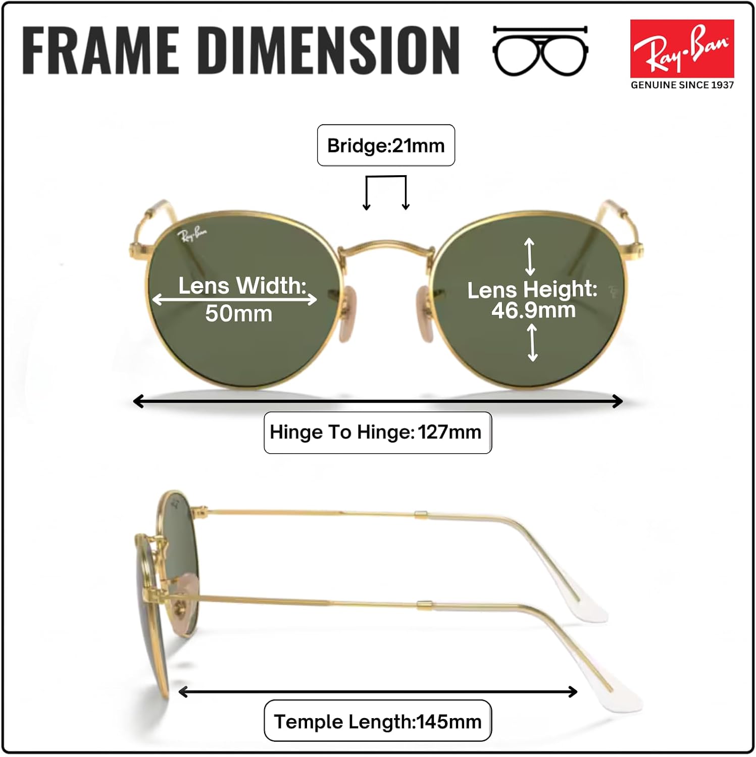 Ray-Ban RB3447N ROUND FLAT LENSES Round Shaped Sunglasses for Men & Women with Official RAYBAN Eyewear Kit
