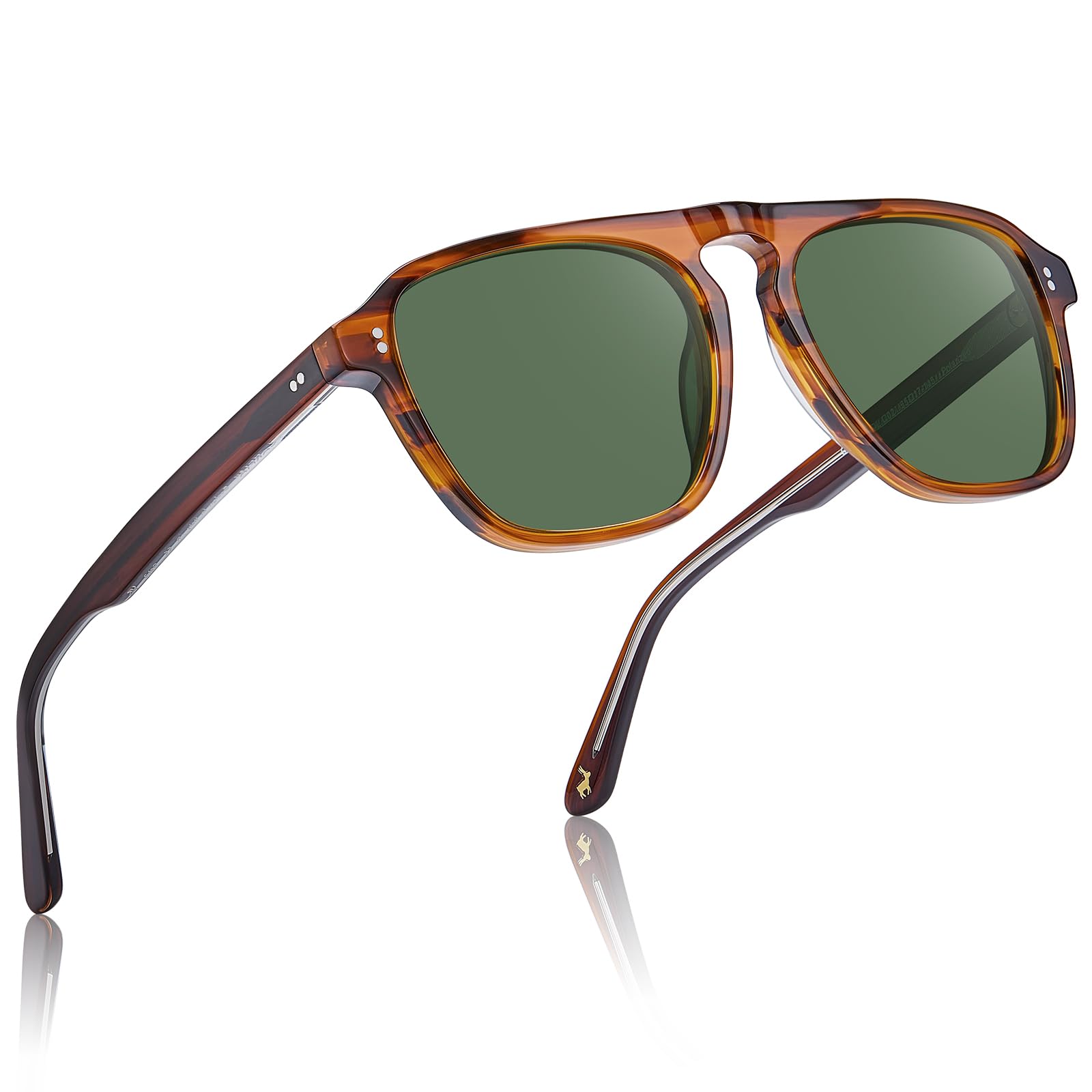 CARFIA Polarized Sunglasses for Men UV400 Protection - Classic Pilot Design Acetate Sun Glasses for Driving Fishing CA5355