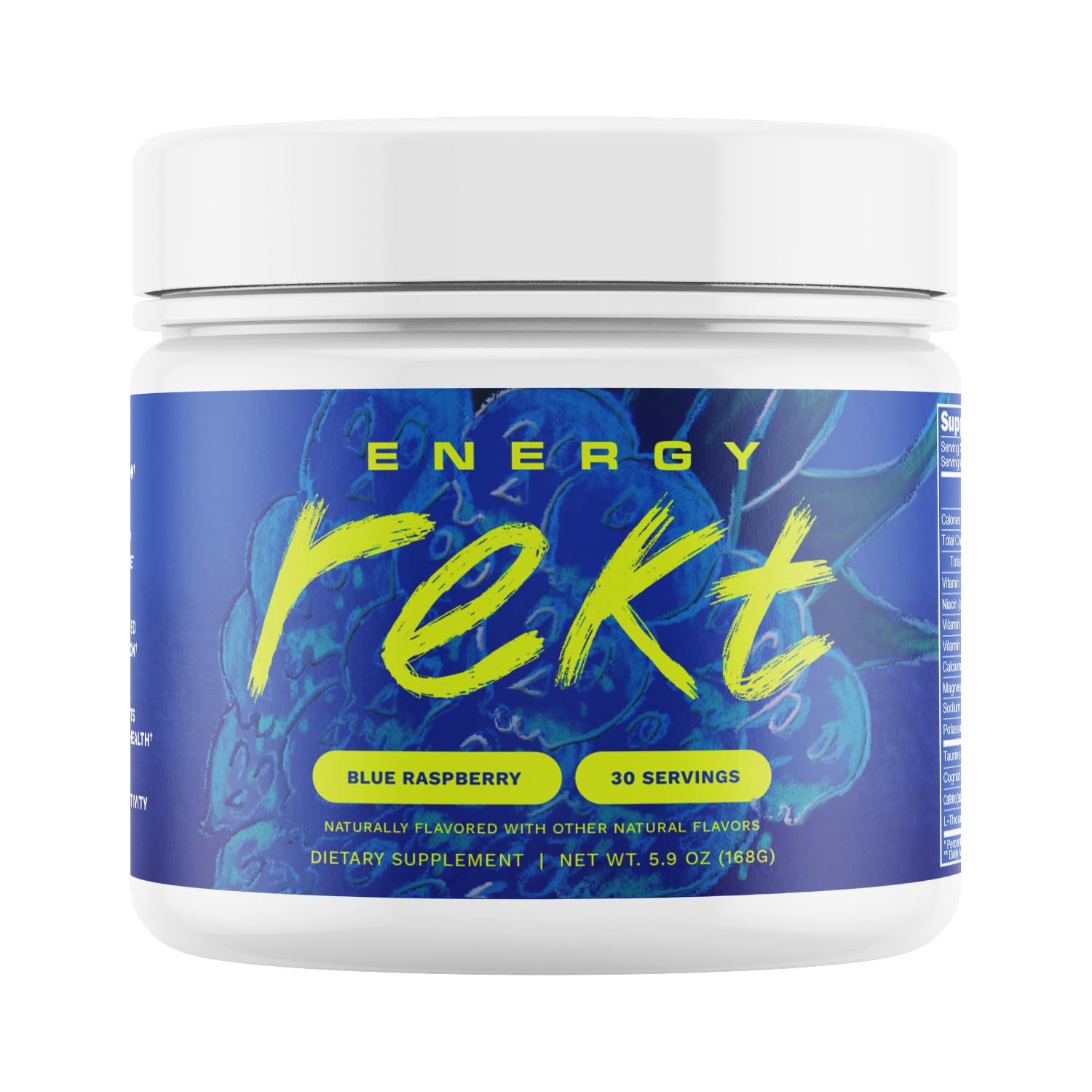 Rekt Drinks Suplemento em pó para energia e foco, cafeína 200 mg, sabor Blue Raspberry, 30 porções