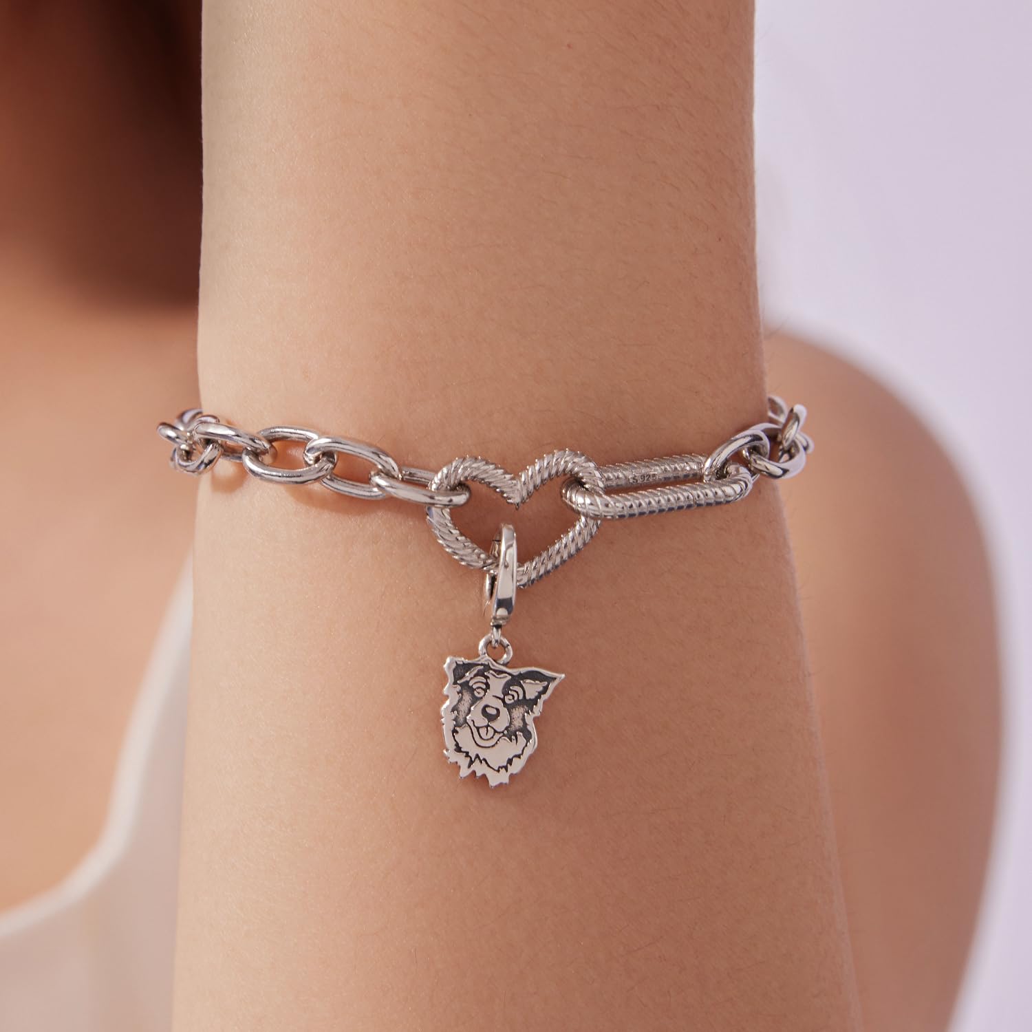 Charm Bracciale con ciondolo a forma di cane, per bracciale e collana, in argento 925, con chiusura a clip, per donne, cuccioli, gioielli di compleanno