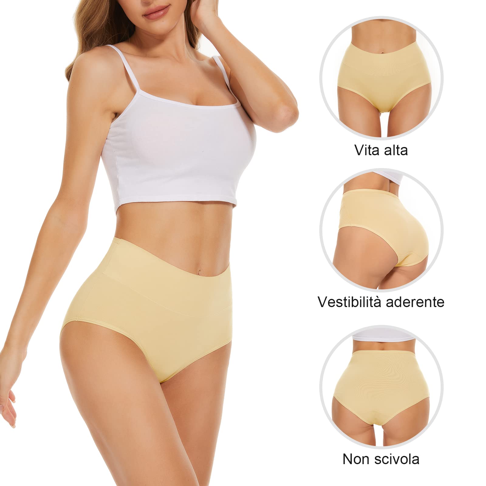 TANSTC Mutande Slip Donna Cotone Vita Alta Culotte Donna Comode Elasticizzato Sexy Intimo, Pacco da 5