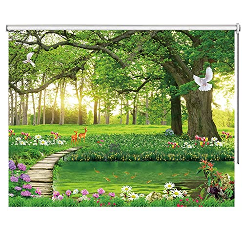 Estor enrollable opaco con estampado de bosque verde para guardería, dormitorio, baño, cocina, persianas impermeables de 140 cm de ancho