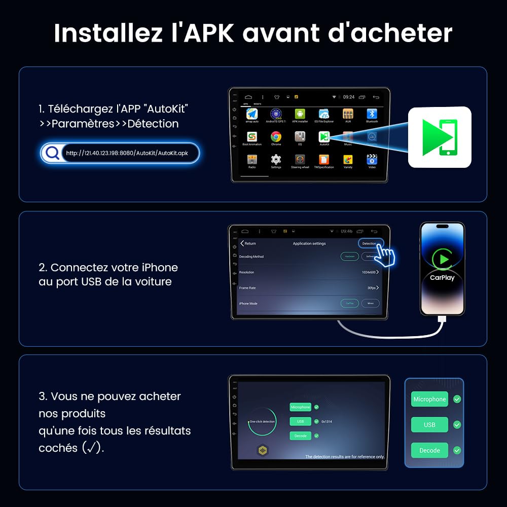 Carlinkit Adaptateur CCPA pour CarPlay et Android Auto sans Fil, Compatible avec Les autoradios Android de Rechange sous Android 4.4.2 ou Version ultérieure