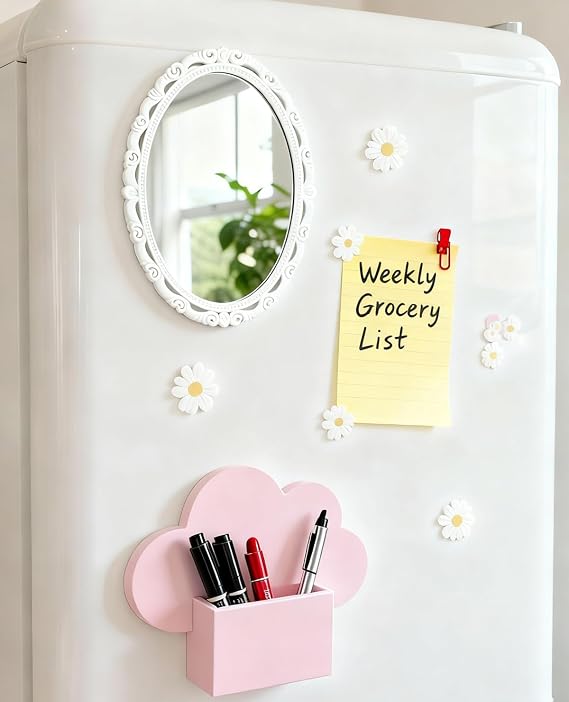ARTLYMERS Magnetic Locker Mirror & 30Pcs Cute Fridge Magnets - Flower Locker Magnets Refrigerator Decorative for Whiteboard, Locker Accessories for Girls, School, Office, Kitchen Decor