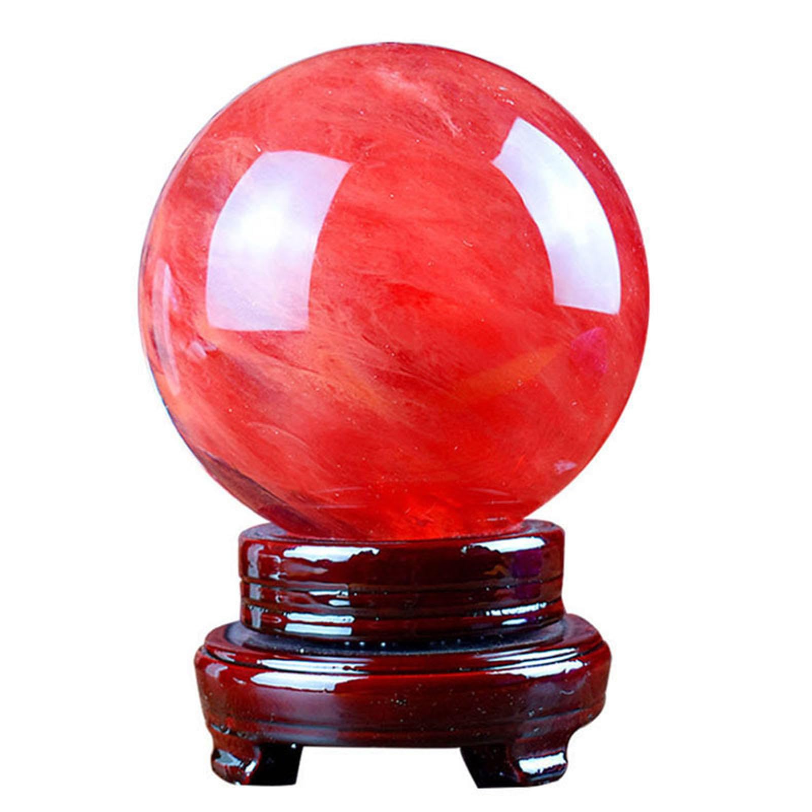 DPURPIWADY Crystal Ball, Red Melting Quartz, Sphere with Stand, Feng Shui Crystals Gemstone for Wealth Divination Home Decoration,10cm