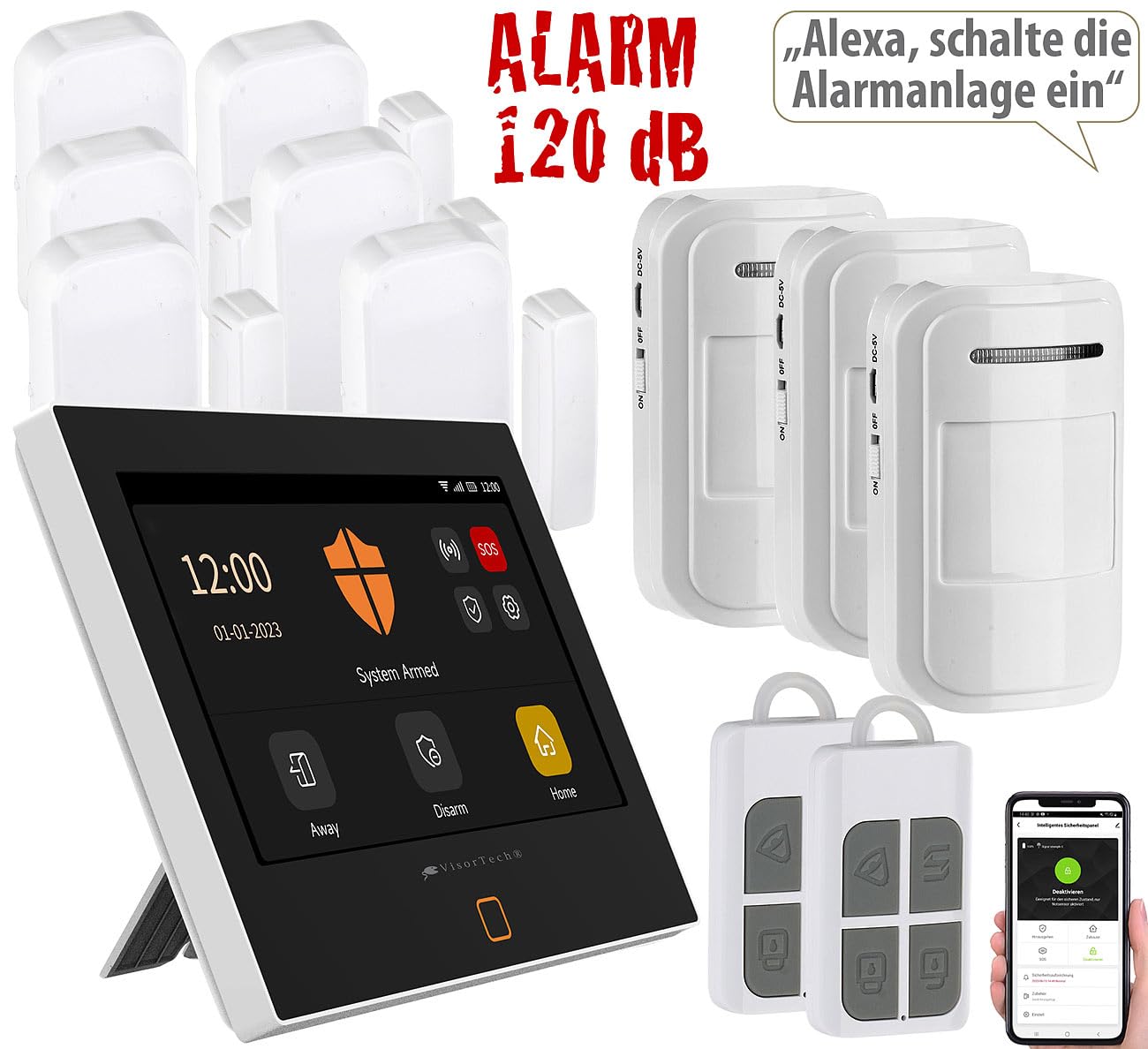 VisorTech Alarmanlage Haus: 12-teiliges WLAN/4G-Alarmanlage-Set mit 9 Sensoren, 2 Fernbedienungen (Hausalarmanlage, Funk Alarmanlage, Überwachung)