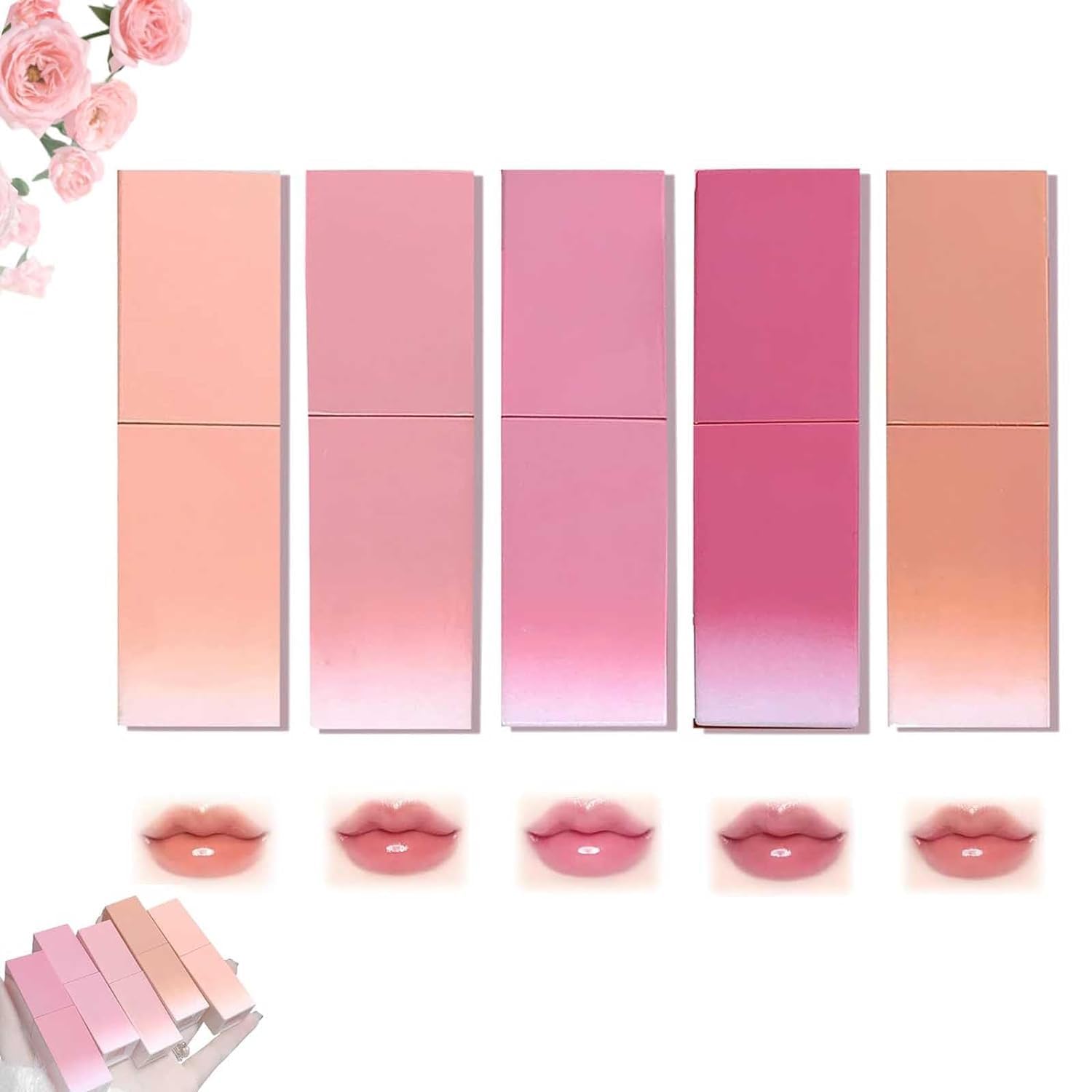 5 PCS Macqueen Dewy Water Glow Lip Tint, Macqueen Lip Tint, Many Dewy Water Glow Lip Tint Set, Long Lasting Moisturizing Non-Stick Cup Waterproof Lip Oil Gloss Lip