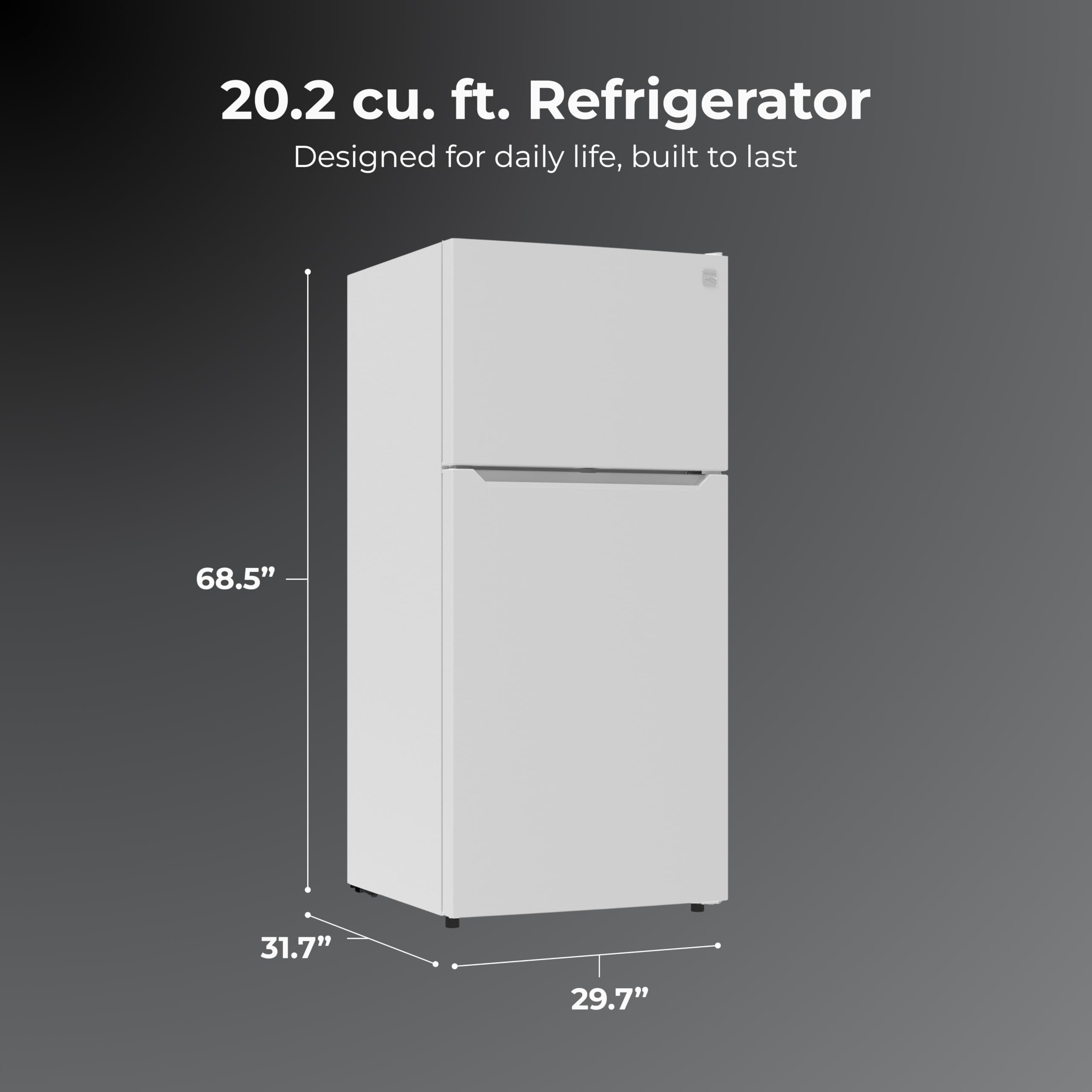 Kenmore 30" Top Mount Refrigerator with Freezer - Adjustable Shelving, Humidity-Controlled Crispers, LED Lighting, ENERGY STAR Certified, Garage Ready, 20.2 cu. ft. Capacity - White