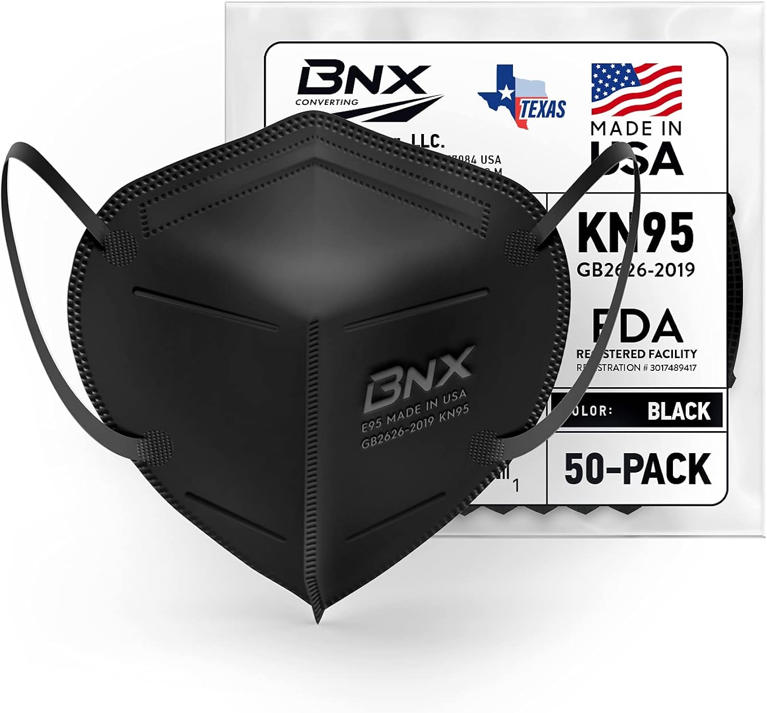 Buy BNX KN95 Face Mask Made in USA 50Pack, KN95 Mask Disposable