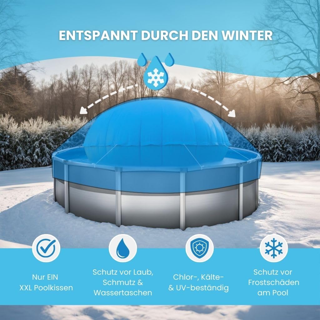 Rothschenk CoverMio XXL Poolkissen Rund | Luftkissen Winter | Poolpolster für winterfeste Poolabdeckung | Aufblasbare Winterkissen Überwinterung für Pool | Kissen für Pool (Ø 4 m)