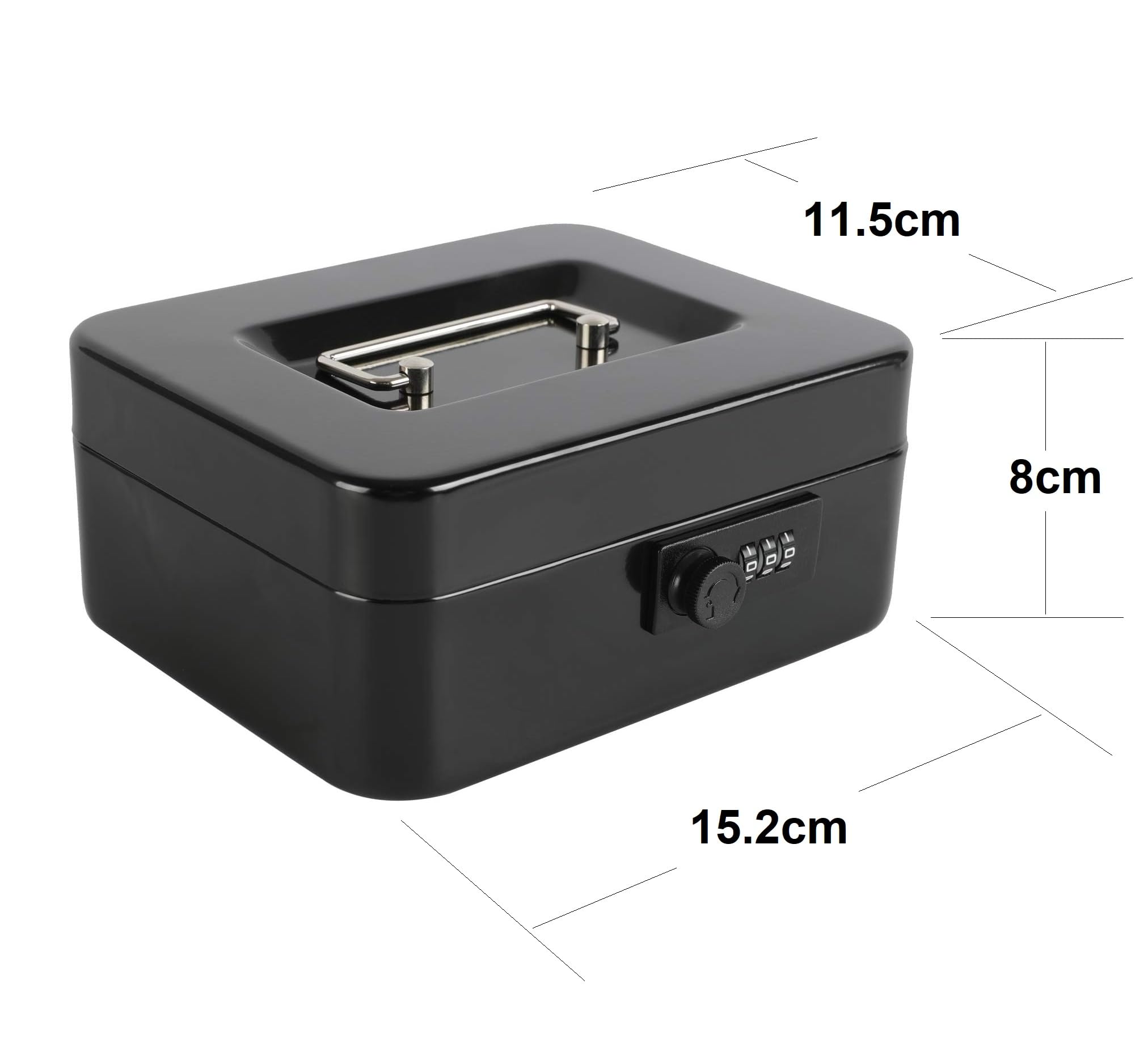 Caja de seguridad, caudales, Fuertes de escritorio portátil almacenamiento Bloqueo de contraseña 3 dígitos Caja de efectivo (15.2x11.5x8cm, Negro)