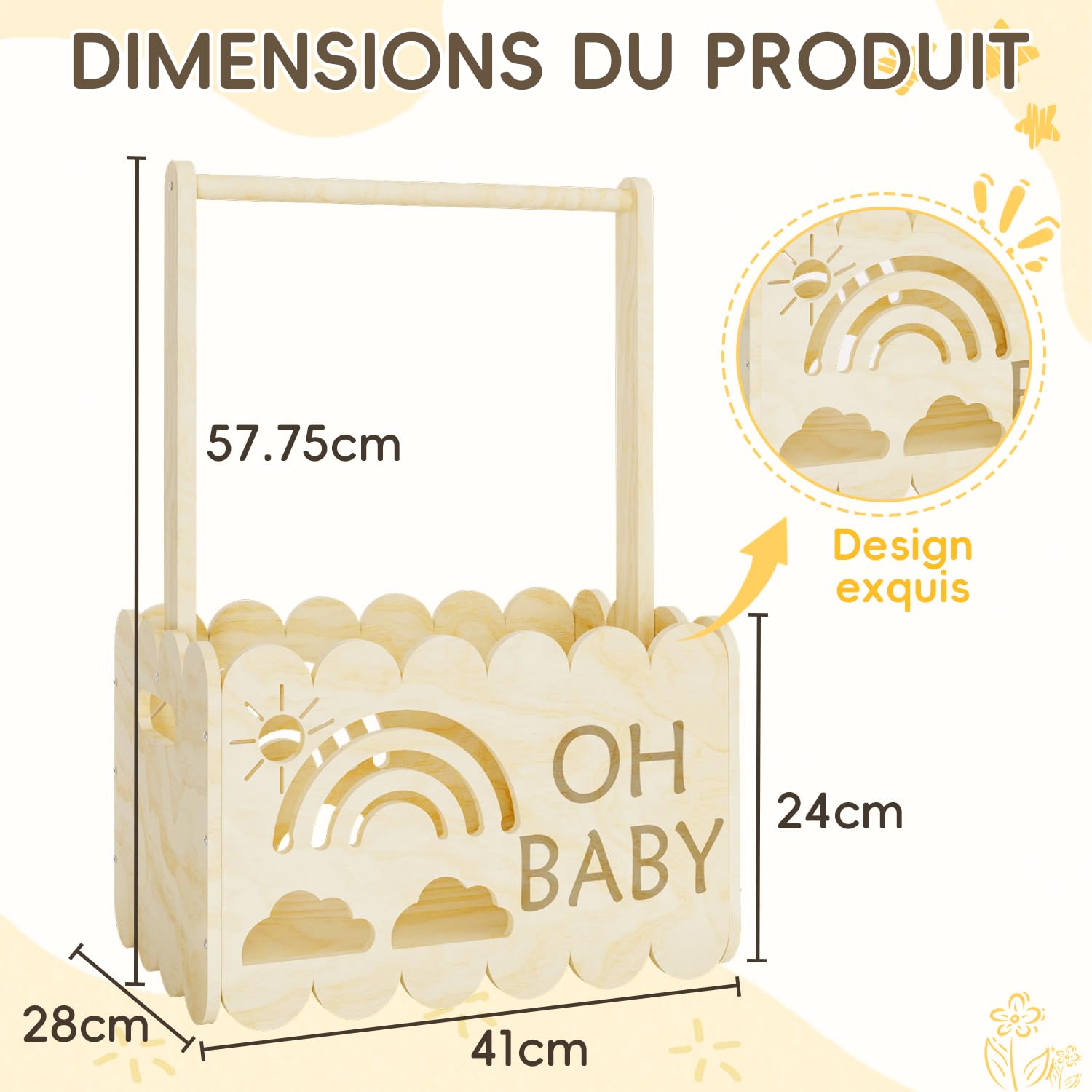 Cadeau Nouveau Né - Panier Cadeau En Bois Pour Bébé - Cadeau Naissance Fille Ou Cadeau Naissance Garçon, Cadeau Baby Shower, Cadeau Bébé Naissance, Boite Souvenir Bebe, Cadeau Grossesse