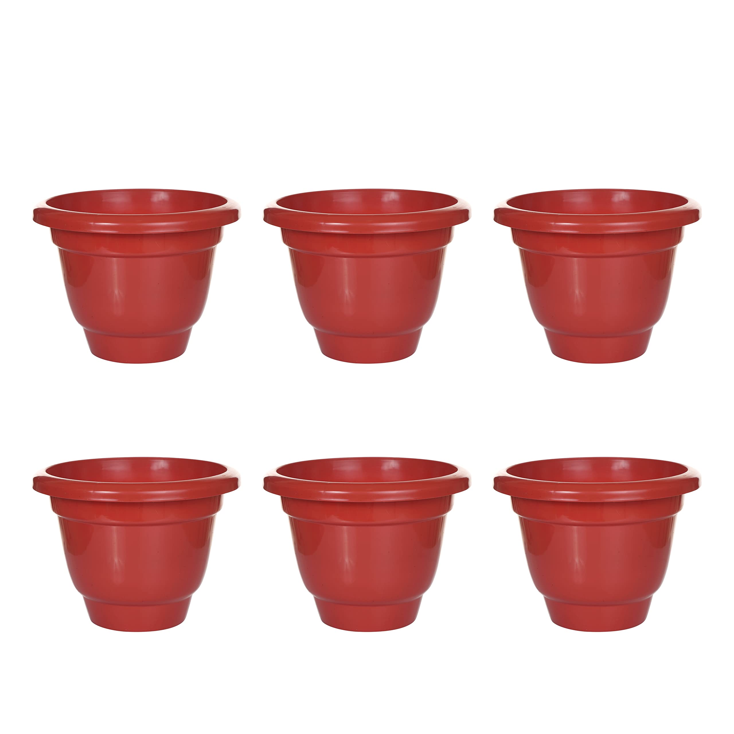 SOLIDA Plastic Flower Pot for Balcony 10 Inch Heavy Duty Plastic Flower Pot Plant Pot Plant Container Set Plastic Planter Gardening Pots for Garden Balcony Indoor Outdoor House Terracotta (Pack of 6)