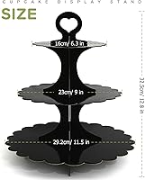 Vista 6 de Soporte para cupcakes de 3 niveles, 2 unidades, torre de exhibición de postres de cartón negro, soporte de pastel de varias capas para bodas