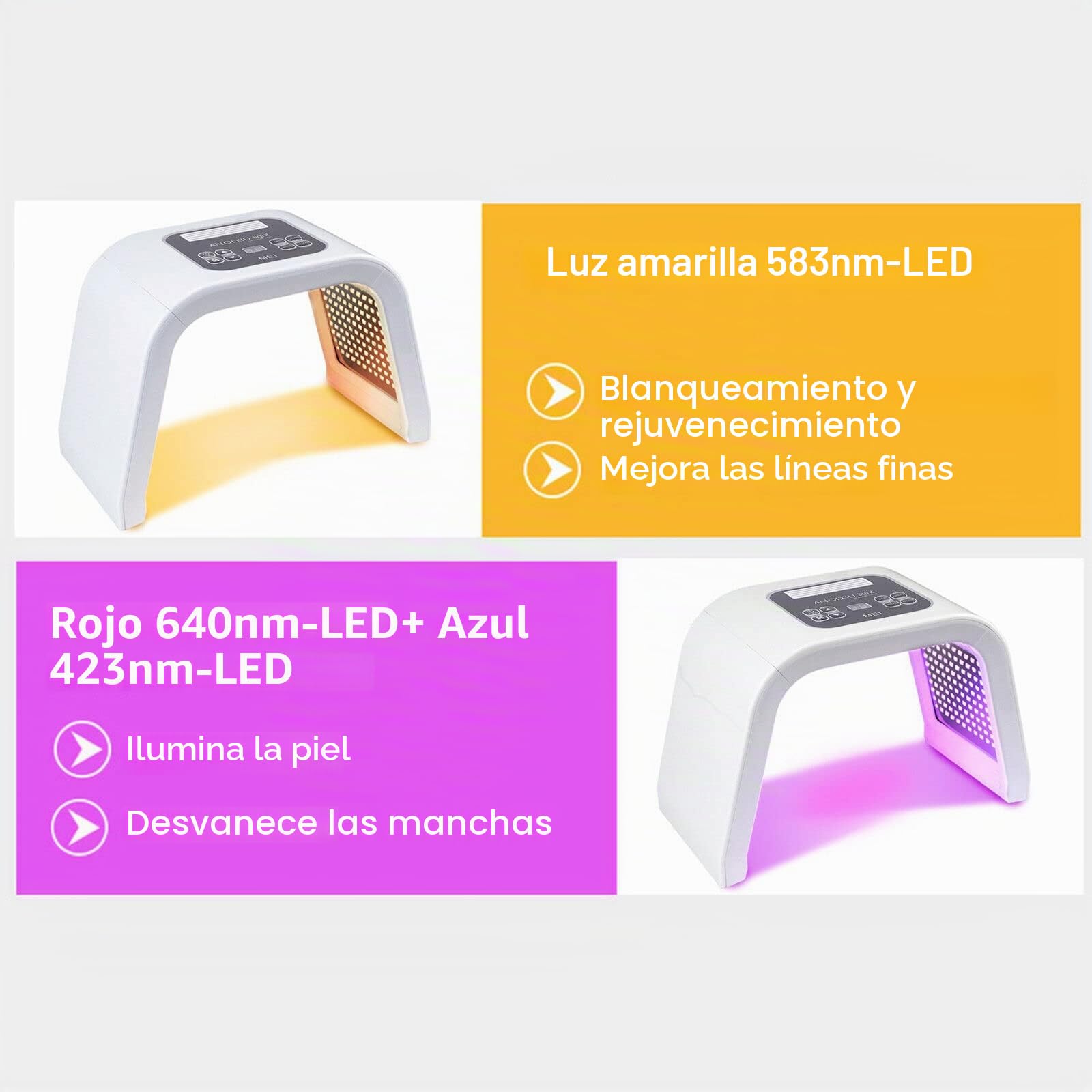 Lámpara de belleza LED de 7 colores para terapia de luz, máscara facial, dispositivo para el cuidado de la piel, mejora las arrugas, reafirma la piel, herramientas de terapia de fotones