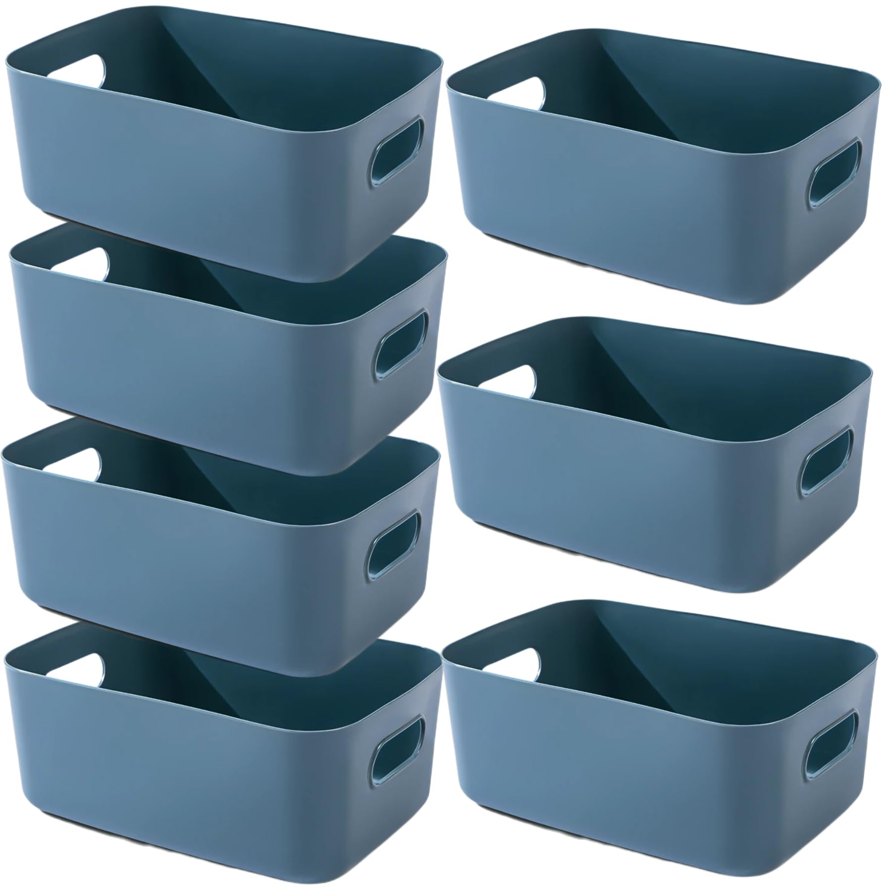 7 Pezzi Cestini Portaoggetti Plastica Scatole Organizer con Manici,Contenitori per Armadio,Contenitore Plastica,Organizer Portaoggetti per Cucina Bagno Cosmetici (Blu, 20×15×7 cm)