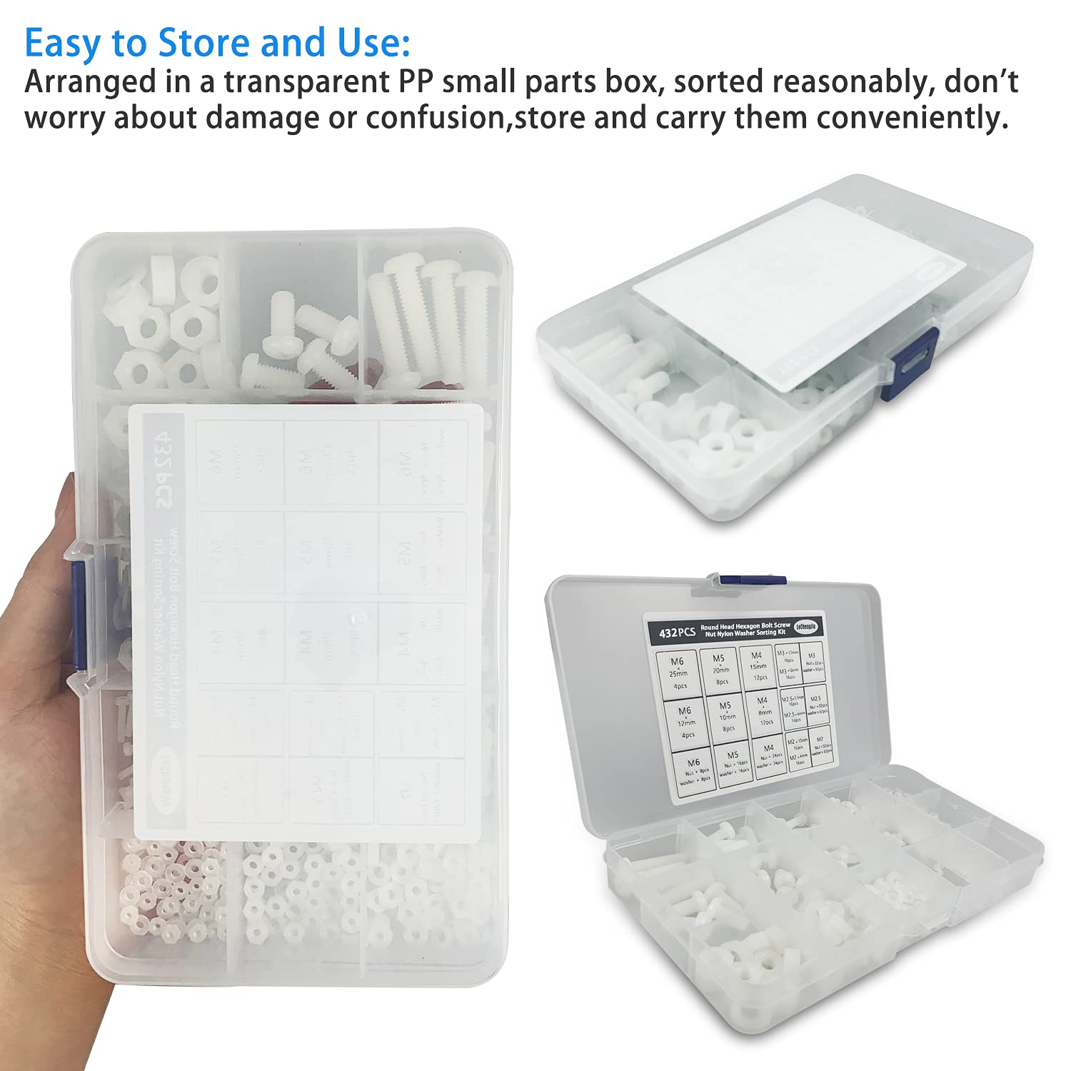 Kit Viti E Dadi In Nylon 432 Pezzi | Testa Cilindrica Per Fai Da Te, M2-M6 - Foto 2