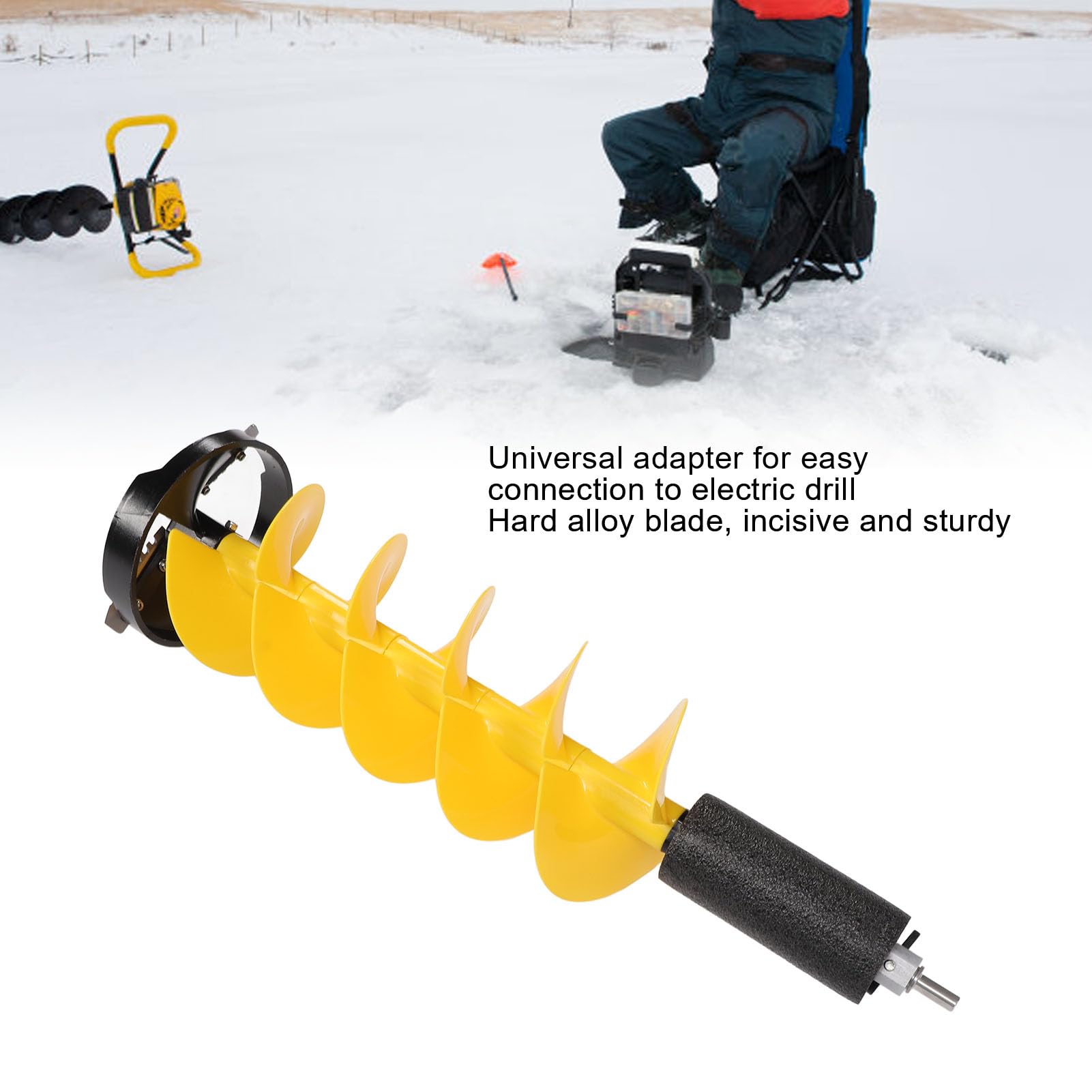 XHTLLO 28-Inch 8-Inch Diameter Auger Drill Bit, Ice Fishing Drill Bit with 2 Metal Blades, Aluminum Alloy Nylon Ice Auger, Ice Drill Auger for Deep Water Areas, Universal Adapter