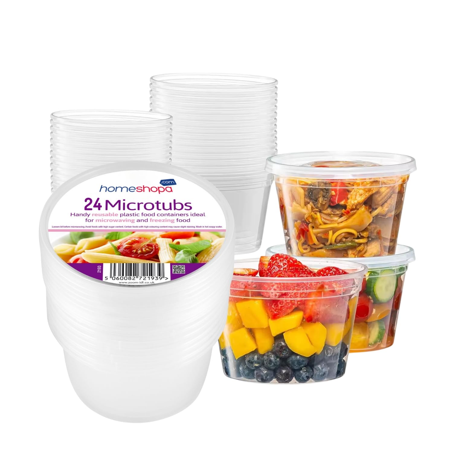 HOMESHOPA Plastic Food Storage Containers, 24 Pack 550ml Round Microwave Clear Container with Lids, BPA Free Stackable Airtight Reusable, Dishwasher & Freezer Safe, Meal Prep Takeaway Tubs