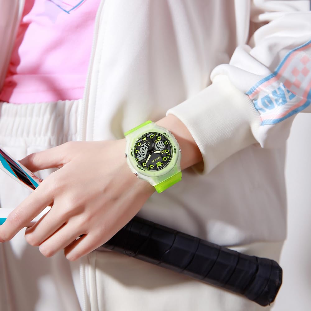 Gosasa Reloj deportivo digital unisex 5ATM, impermeable, táctico, analógico, digital, con cronómetro, alarma, retroiluminación LED, correa transparente, estilo militar para hombres y mujeres