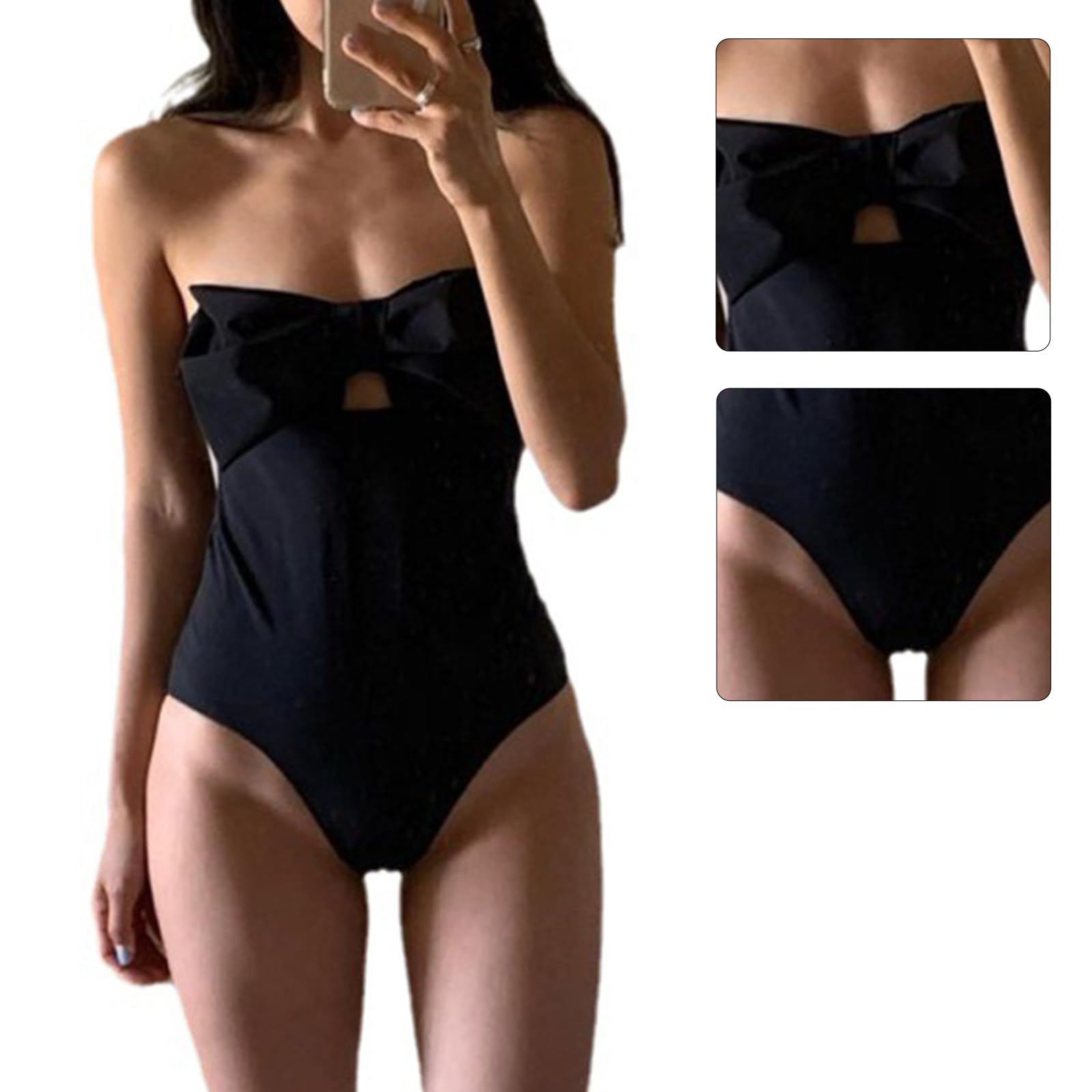 Maillot de bain bandeau sans bretelles pour femme avec nœud et effet gainant