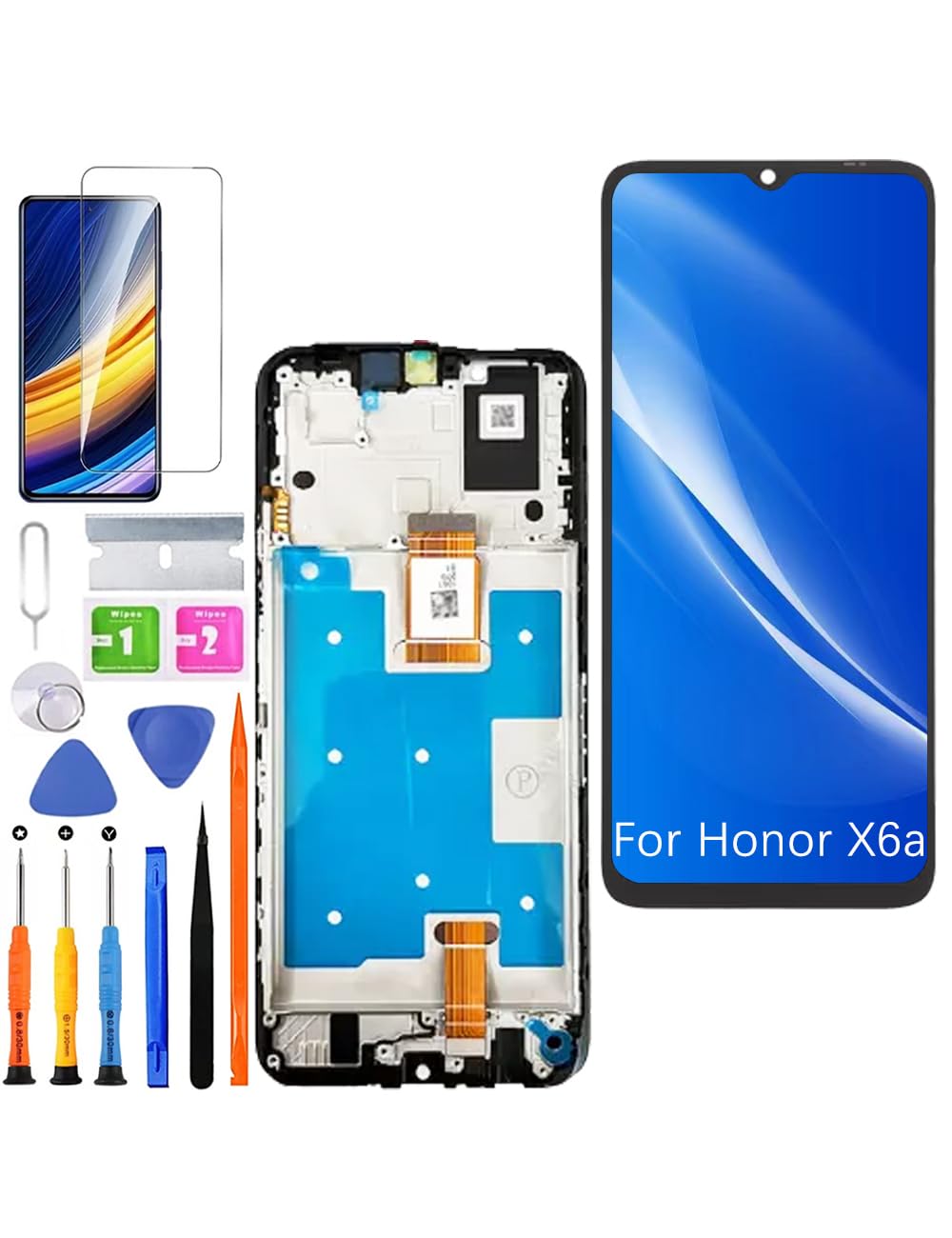 Display di ricambio per schermo LCD Honor X6a, WDY-LX1 WDY-LX2 Display Touch Digitizer Assembly Kit parti di riparazione (nero con cornice)