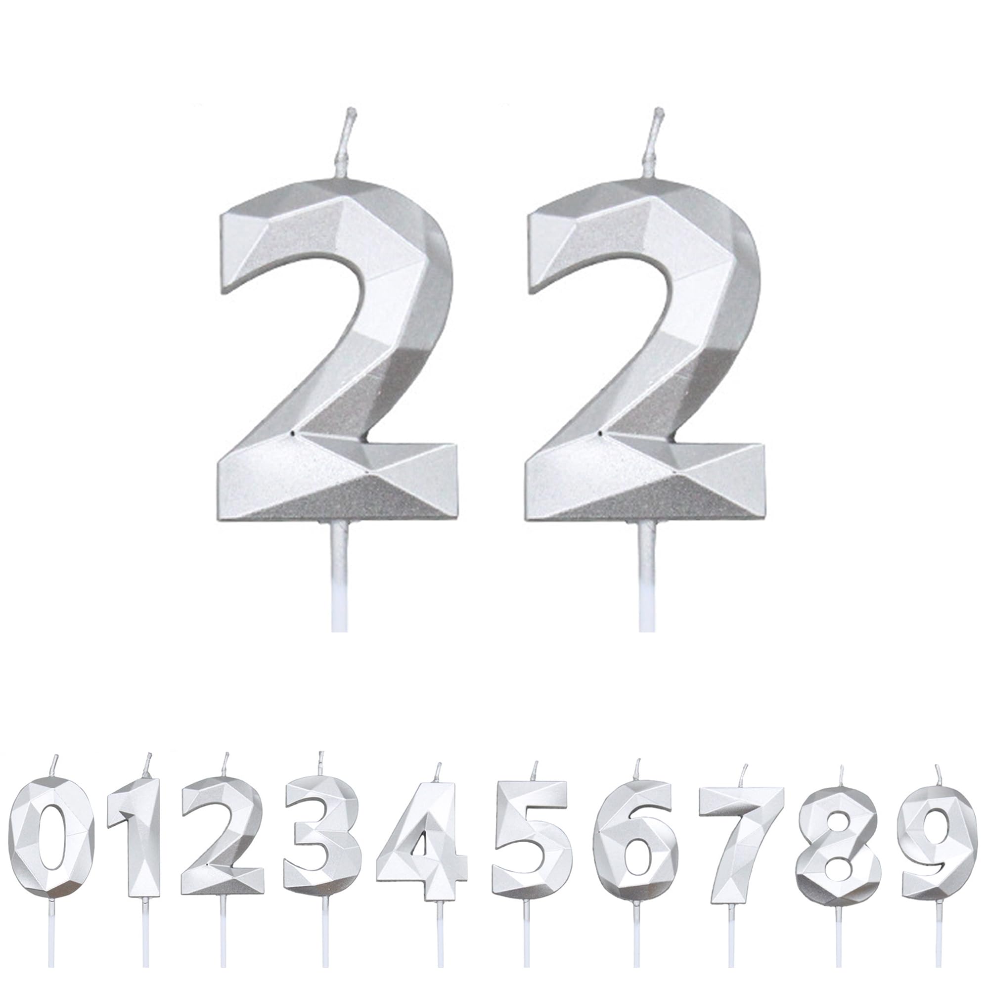 FUZVOL Birthday Cake Candles, Silver Number 22 Candle,Cake Topper Decorations
