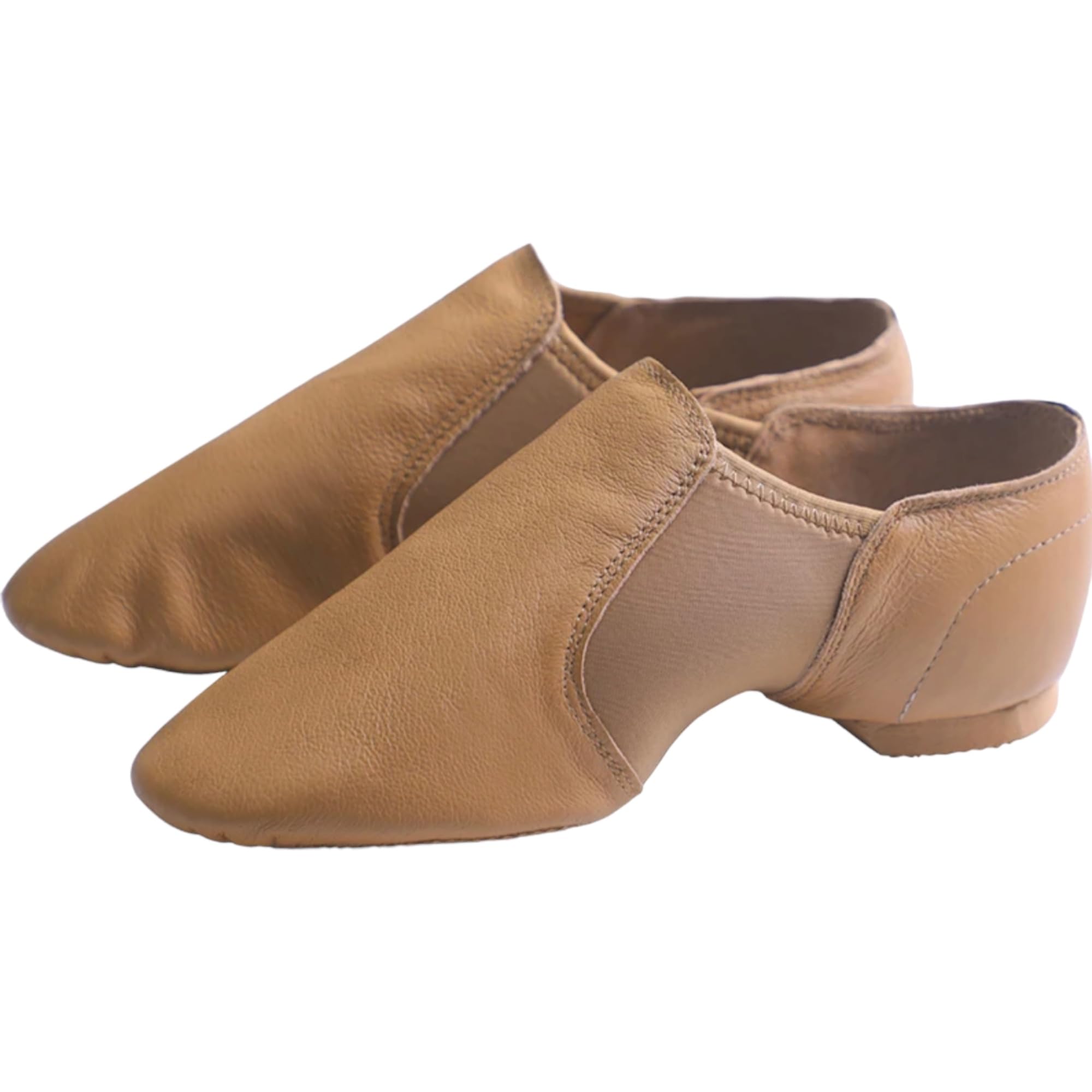 TW Leather Upper Slip on Jazz Shoe for Girls. (Tan, US Footwear Size System, Big Kid, Women, Numeric, Medium, 5)