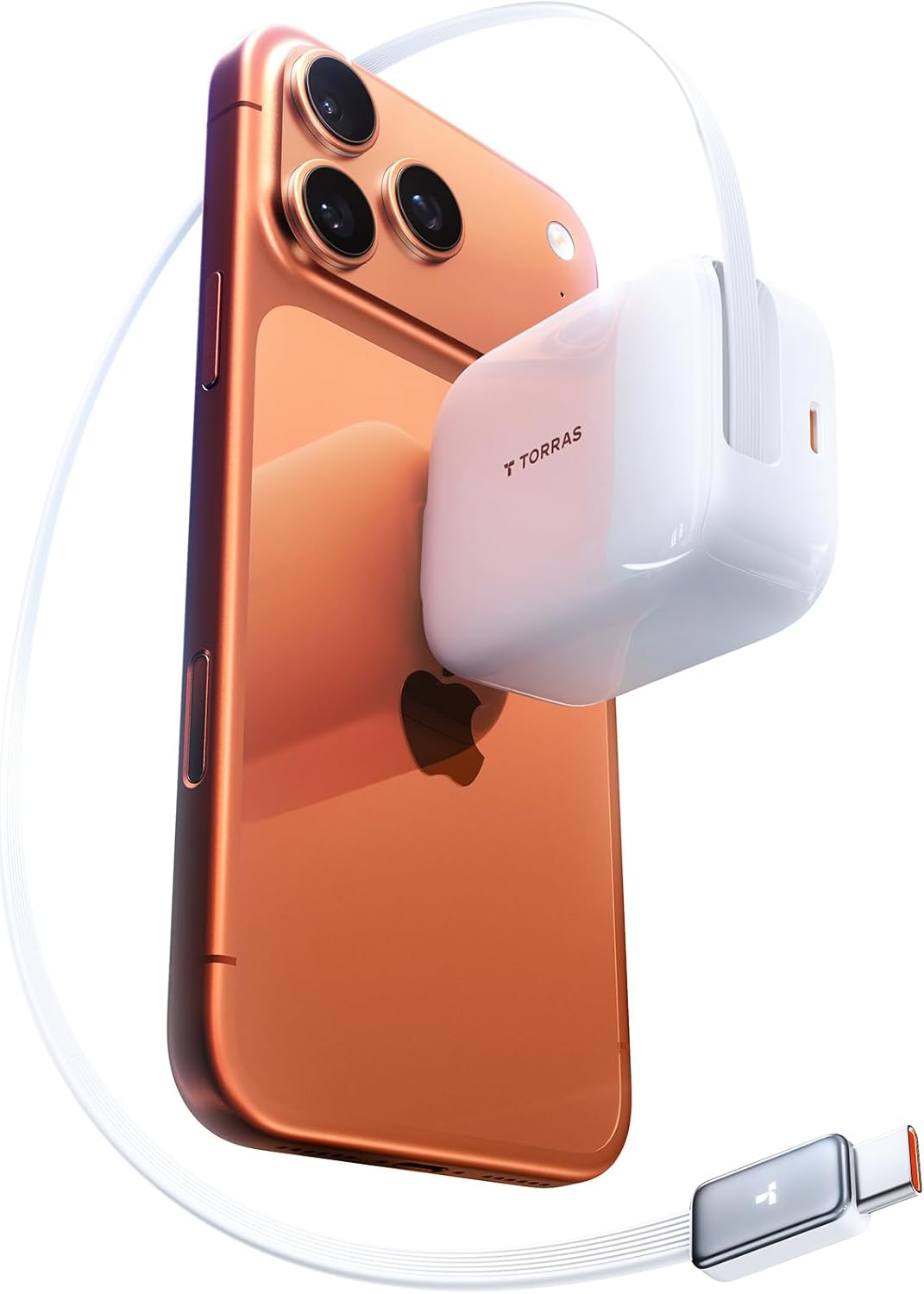 TORRAS FlexLine 67W Retractable USB C Charger Block,for iPhone 17 Charger Fast Charging, GaN ? USB C Cable with Dual-Port for MacBook Pro/Air,iPad, Samsung Galaxy S25 Ultra/iPhone 17 Pro Max, 39.37in White 67W